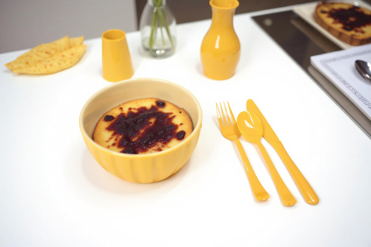 DX DENGXUAN 400-Piece Yellow Party Set,Disposable Paper Plates Cups Plastic Spoons and Fork Knives Yellow Napkin,Suitable for 50 Guests,Disposable Party Tableware Set,Wedding Birthday Party.