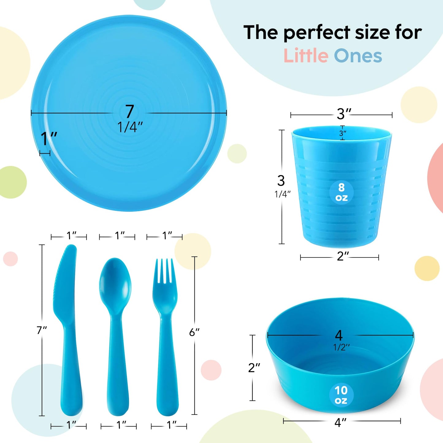 PLASKIDY Kids Plastic Dinnerware Set - 36 Pc Reusable Children's Dinner Set Microwave / Dishwasher Safe BPA Free Toddler Dishes Dinnerware Set Includes Kids Plates and Bowls Kids Cups & Flatware.