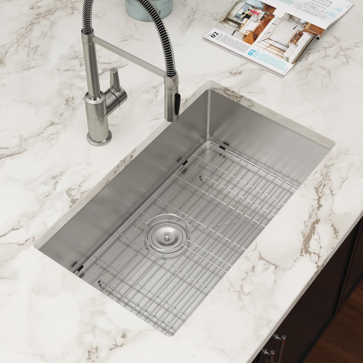 30 Inch Undermount Kitchen Sink - Couoko 30x18 Undermount Single Bowl Kitchen Sink 16 Gauge Stainless Steel Deep Handmade Round Corner Under Counter Kitchen Sink with Accessories