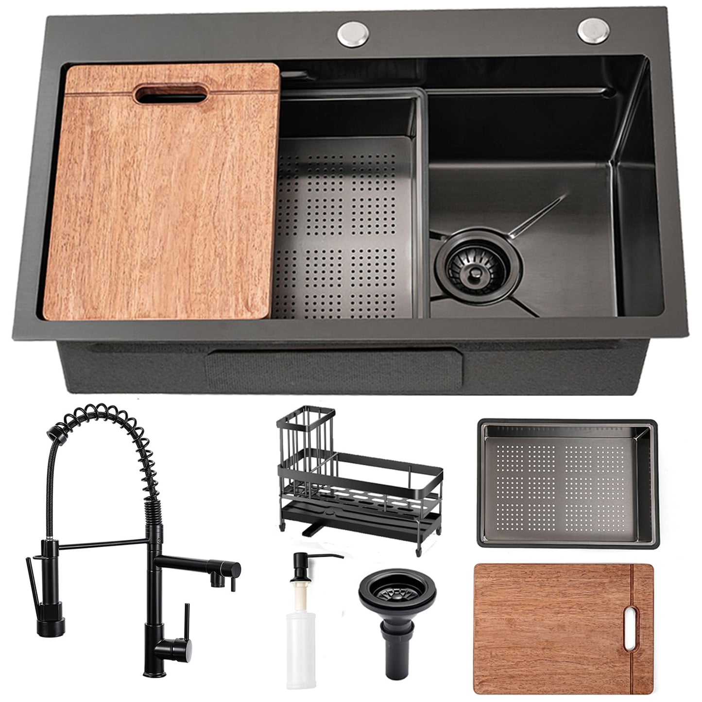 Gunmetal Black Kitchen Sink 30 Inch Modern Stainless Steel Drop in kitchen Sink Workstation Scratch Resistant Single Bowl Kitchen Sinks Farmhouse Deep with Faucet Combo