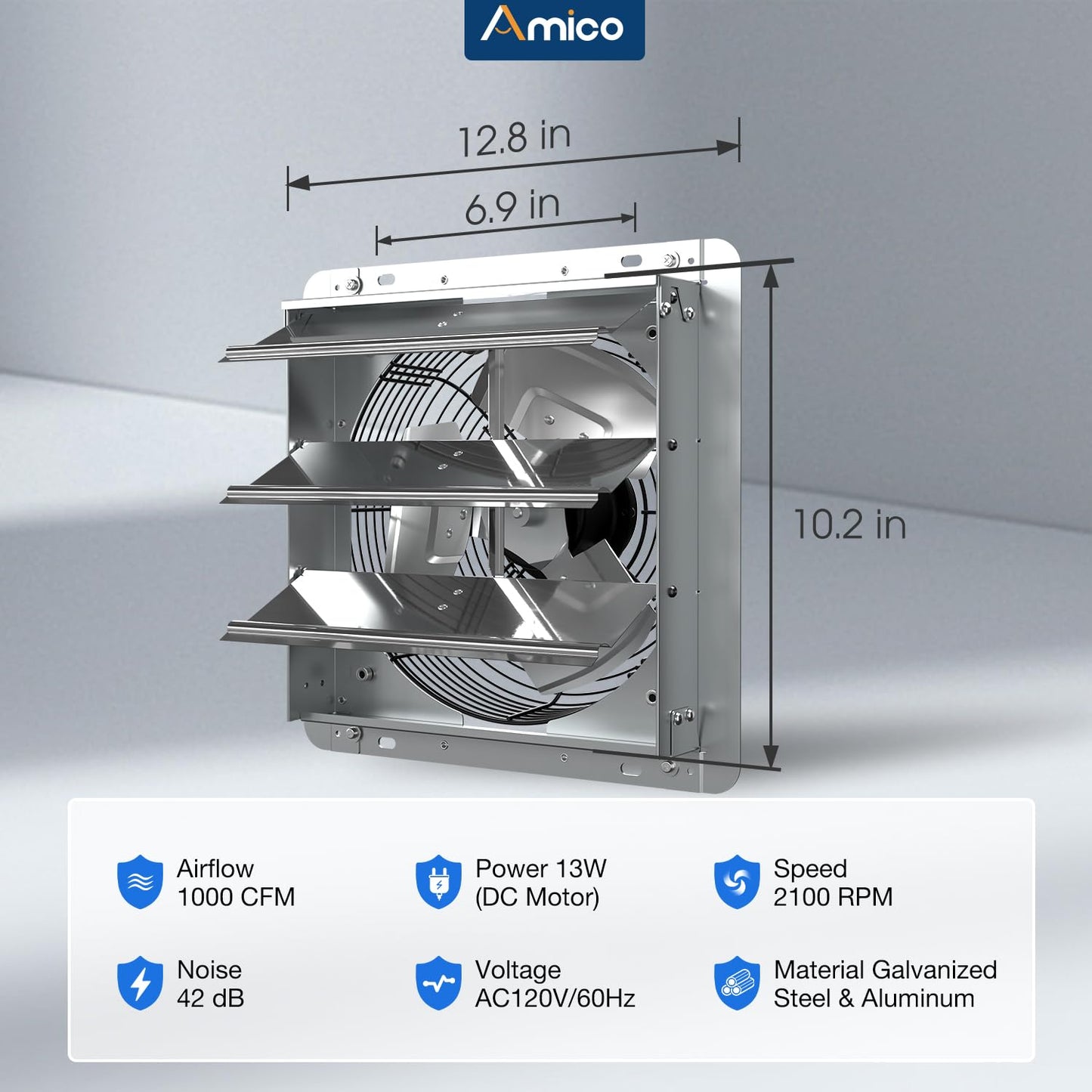 Amico 10" Shutter Exhaust Fan with Remote, 9-Speed Energy Efficient & Quiet 13W DC Motor 1000 CFM Wall Mount Ventilation Fan for Garage,Greenhouse,Attic & Chicken Coop,Plug & Play,8-Hour Timer,FCC