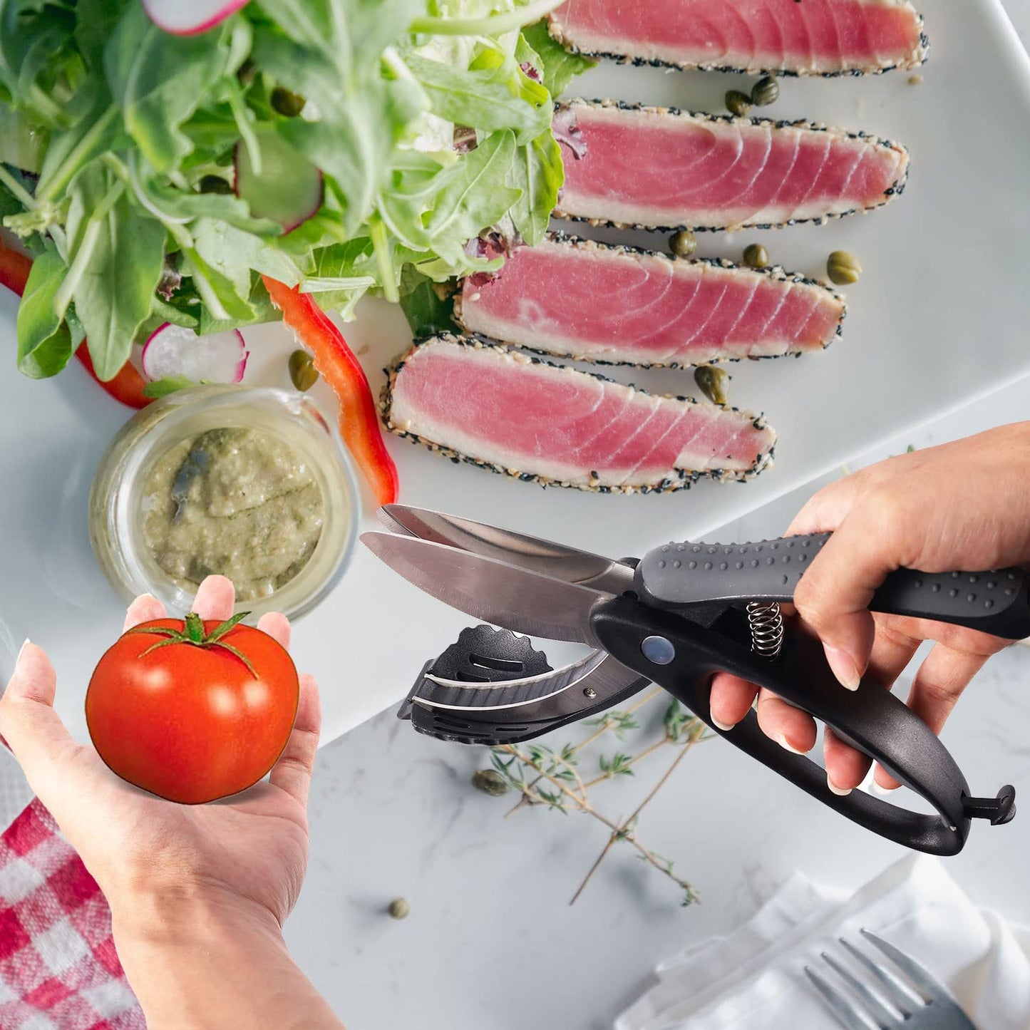 Salad Scissors, Multifunctional Salad Chopper Scissors Heavy Duty Kitchen Stainless Steel Scissor Chopper for Kitchen Cutting Tool