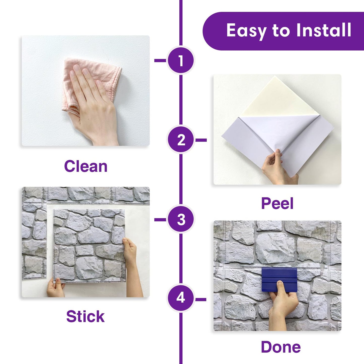 SMOOSTIKC 3D Faux Stone Wall Panels Peel and Stick Whitewash, 10 Pcs 11.8" x 11.8", Stone-Look Textured Wall Sticker, Ultra-Light Thin PVC Fake Stone Wall Covering Tiles for Quick DIY