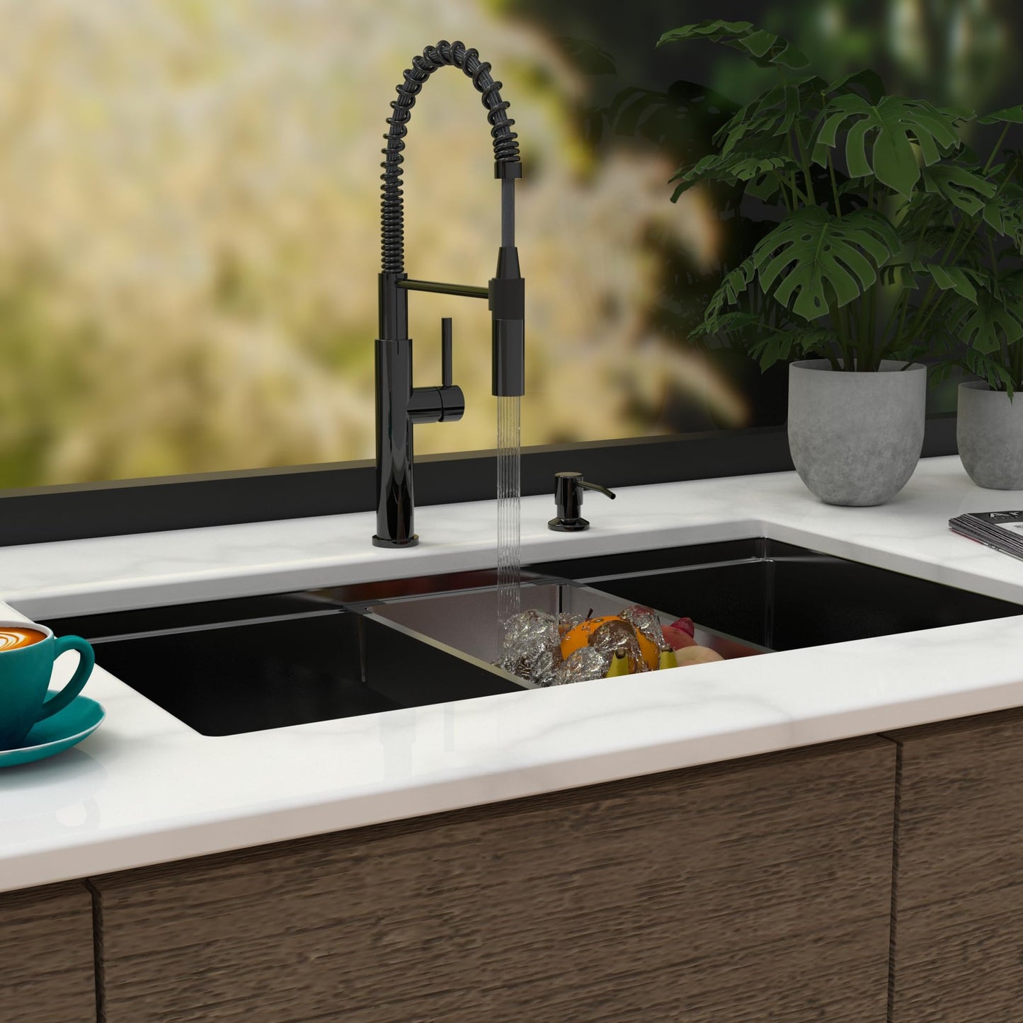 Voriva Kitchen Faucet with Pull Down Sprayer - Commercial High Arc Stainless Steel Single Handle for RV Bar Laundry Farmhouse Camper Outdoor Black