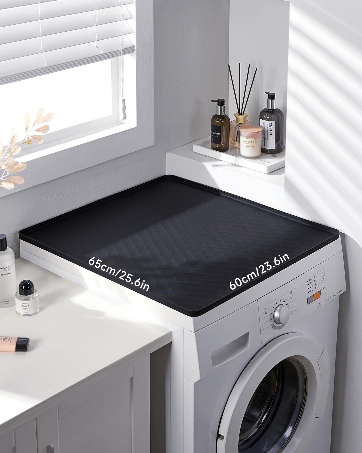 Washer & Dryer Top Protector Mat, Non-Slip Silicone Cover, 25.6’’ x 23.6’’, Prevent Scratches, Dust & Vibration, Black (2 Pack)
