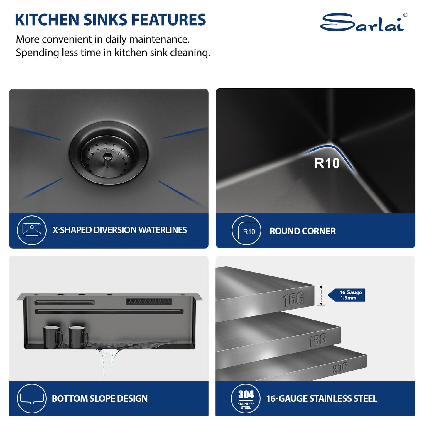 Sarlai Waterfall Kitchen Sink 30 Inch Black Drop In Kitchen Sink Topmount 16 Gauge Stainless Steel 30x22 Inch Single Bowl Multifuction Workstation Top Mount Sinks with Double Knob