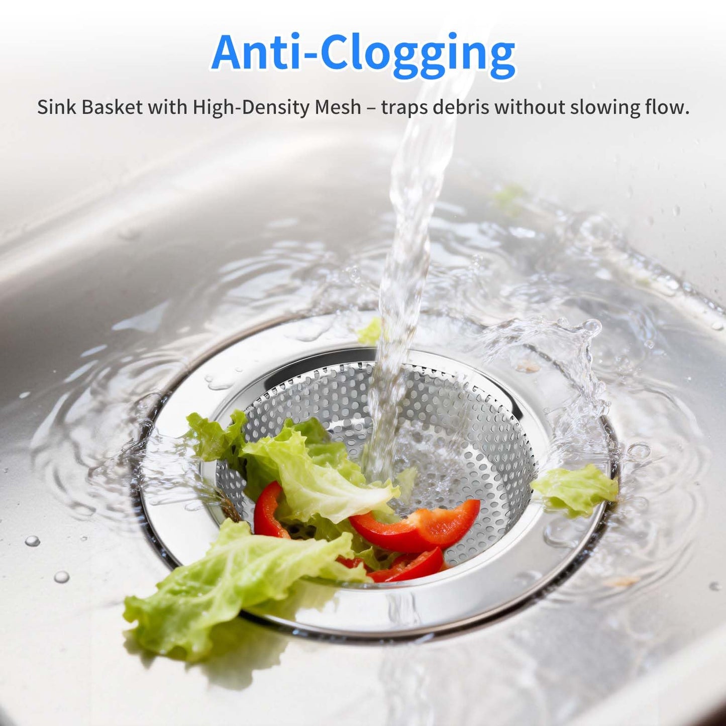 Chefbee Kitchen Sink Drain Strainer - 4 Pack Stainless Steel Sink Drain Cover Filter Food Catcher Basket with Wide Rim 4.4”, Kitchen Accessories
