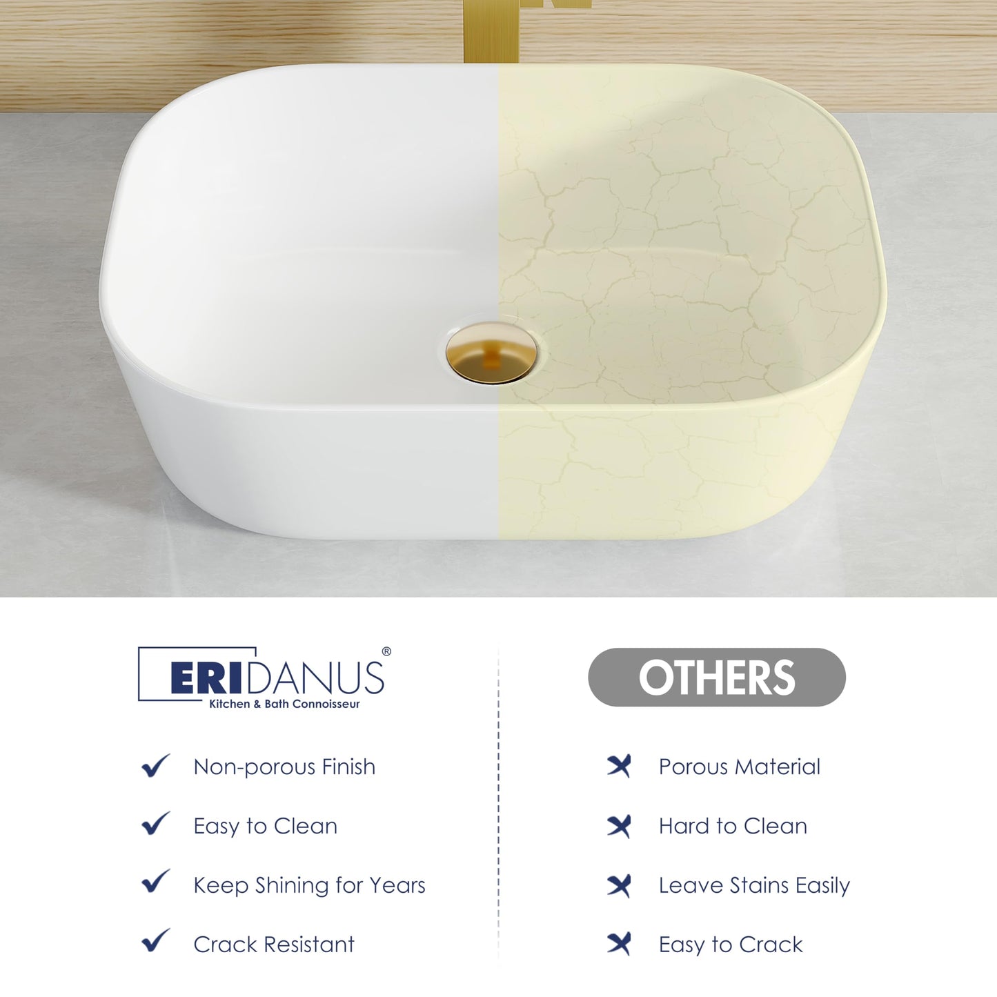 Bathroom Vessel Sink, Eridanus 18" x 13" White Vessel Sink Rectangular Bathroom Sink Porcelain Ceramic Vessel Sinks for Bathroom Vanity Sink Above Counter Basin