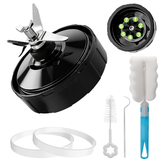 7 Fins Blender Blade Replacement Parts for Ninja Compatible with Ninja BN401 BN701 BN751 BN801 BL480-30 BL642-30 BL682 BL687 NN102 BL2012 Extractor Blade Assembly,with Hook, Brush, Rubber Gasket