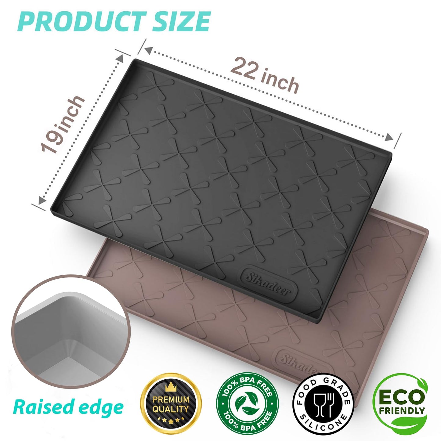 SIKADEER Waterproof Under Sink Mat 22x19, Raised Edge Silicone Mat Under Sink Shelf Liner, Sink Protector Kitchen Cabinet Tray for Bathroom Vanity and Small Cabinets, Cat Food Mat