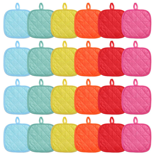 24 Pcs Pot Holders for Kitchen, Heat Resistant Quilted Hot Pads & Oven Mitts with Hanging Loops, Multicolor Cotton Potholder Set for Cooking & Baking (6 Colors)