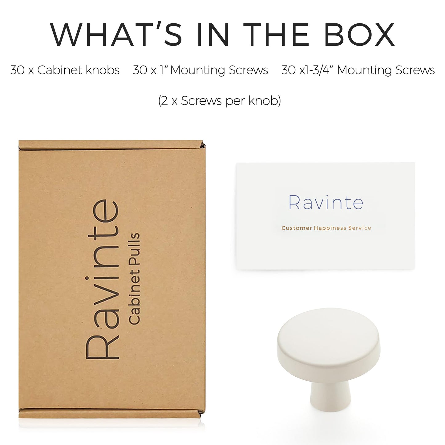 Ravinte 30 Pack Drawer Pulls 1-1/4 Inch Kitchen Cabinet Knobs White Solid Round Dresser Knobs Simple Cabinet Hardware for Cupboard Drawer Handles