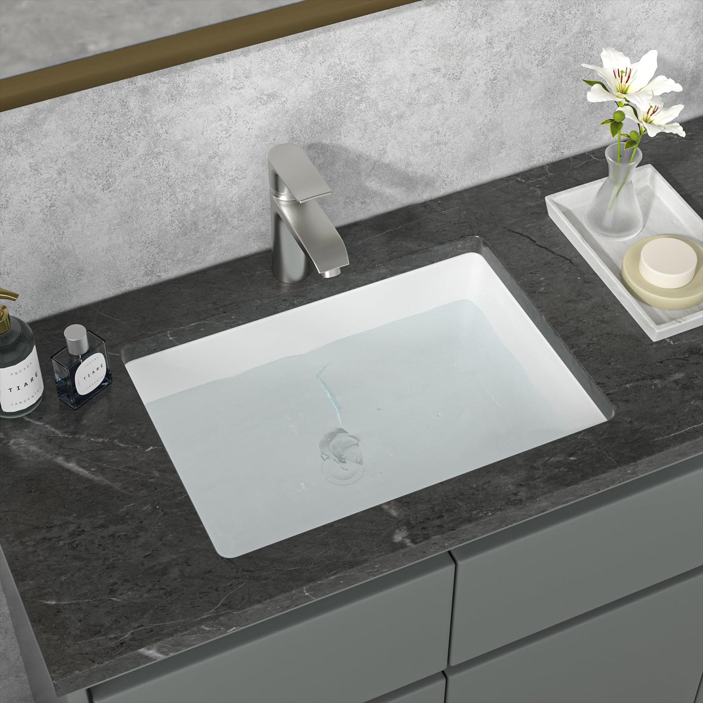 Sarlai Undermount Rectangular Vessel Sink - 20 x 14.5 inch Modern White Ceramic Art Basin with Overflow