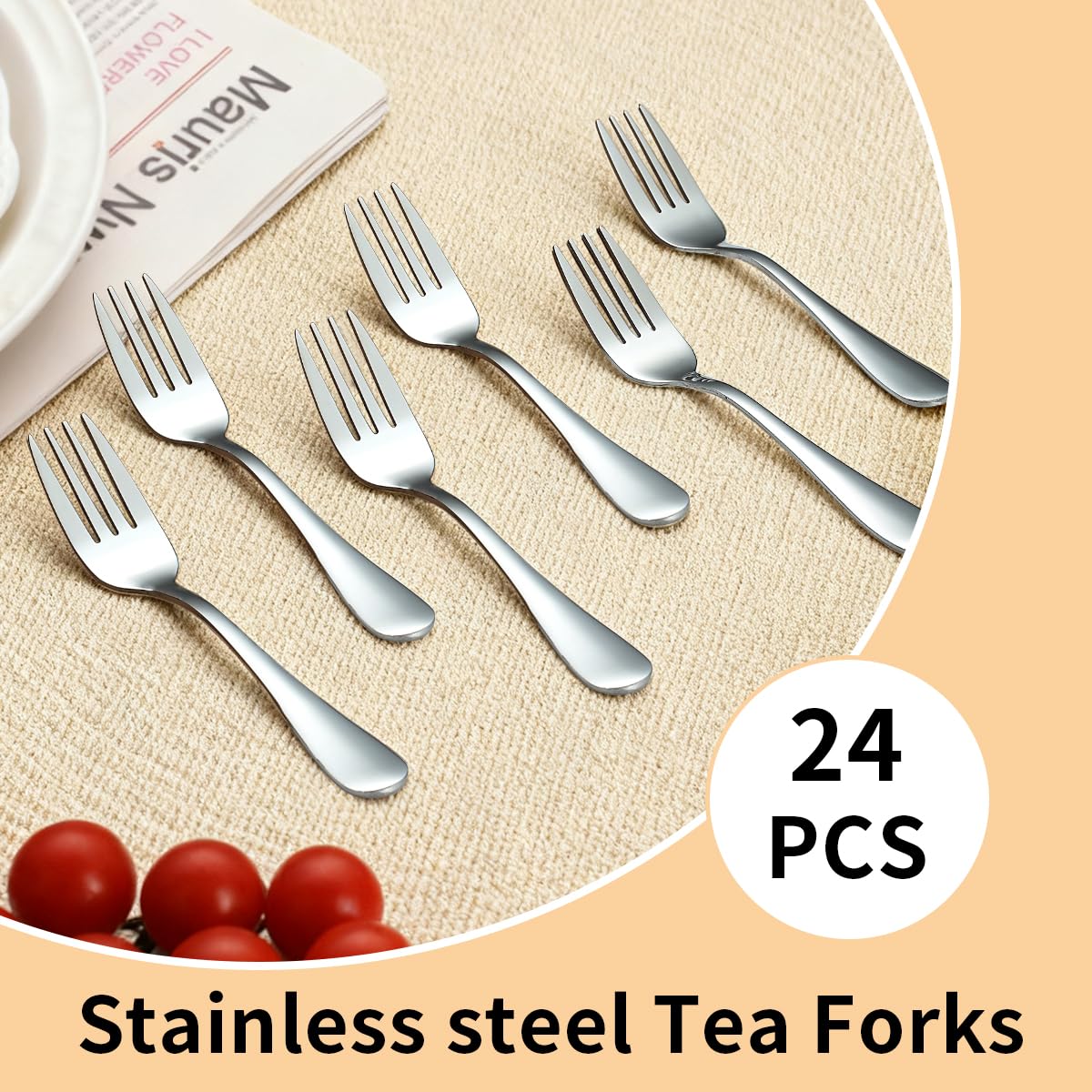 Dessert Forks Set of 24, Stainless Steel 5.5“ Cake Fork for Cocktail, Dessert, Cake, Tea, Fruit, Cheese, Appetizer Small Forks for Party, Hotel, Restaurant, Cafes