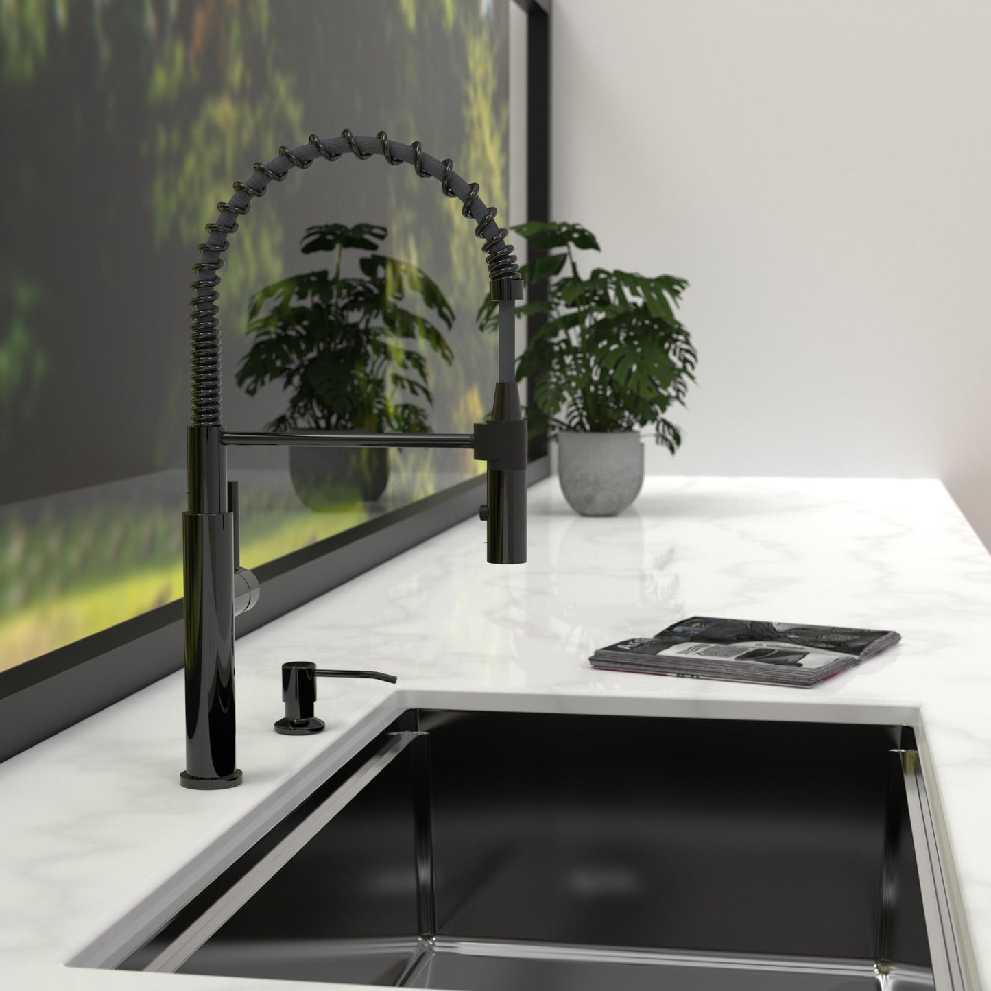 Voriva Kitchen Faucet with Pull Down Sprayer - Commercial High Arc Stainless Steel Single Handle for RV Bar Laundry Farmhouse Camper Outdoor Black