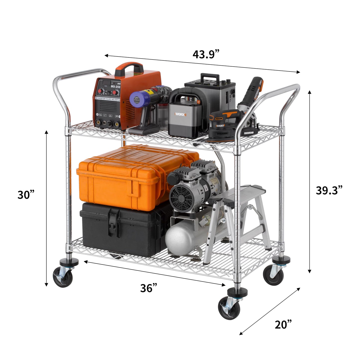 Finnhomy 3-Tier Commercial Grade Rolling Cart, Heavy Duty Utility Cart with Wheels and Handles, Metal Kitchen Carts on Wheels with 500 lbs Capacity, Shelf Size 20" D x 36" W, NSF