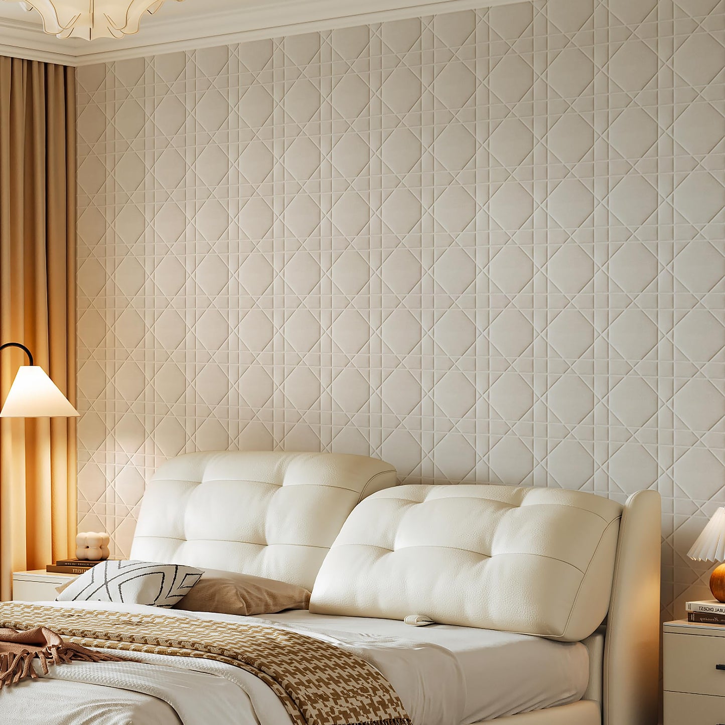 Aurawall Velvet 3d wall panels for Interior wall Decor peel and stick, Soundproof Geometric Textured 3d Wall Panels for Living Room, Bedroom, TV Background 17.7" x 17.7", Cover 26.15 Sq.Ft Cream White