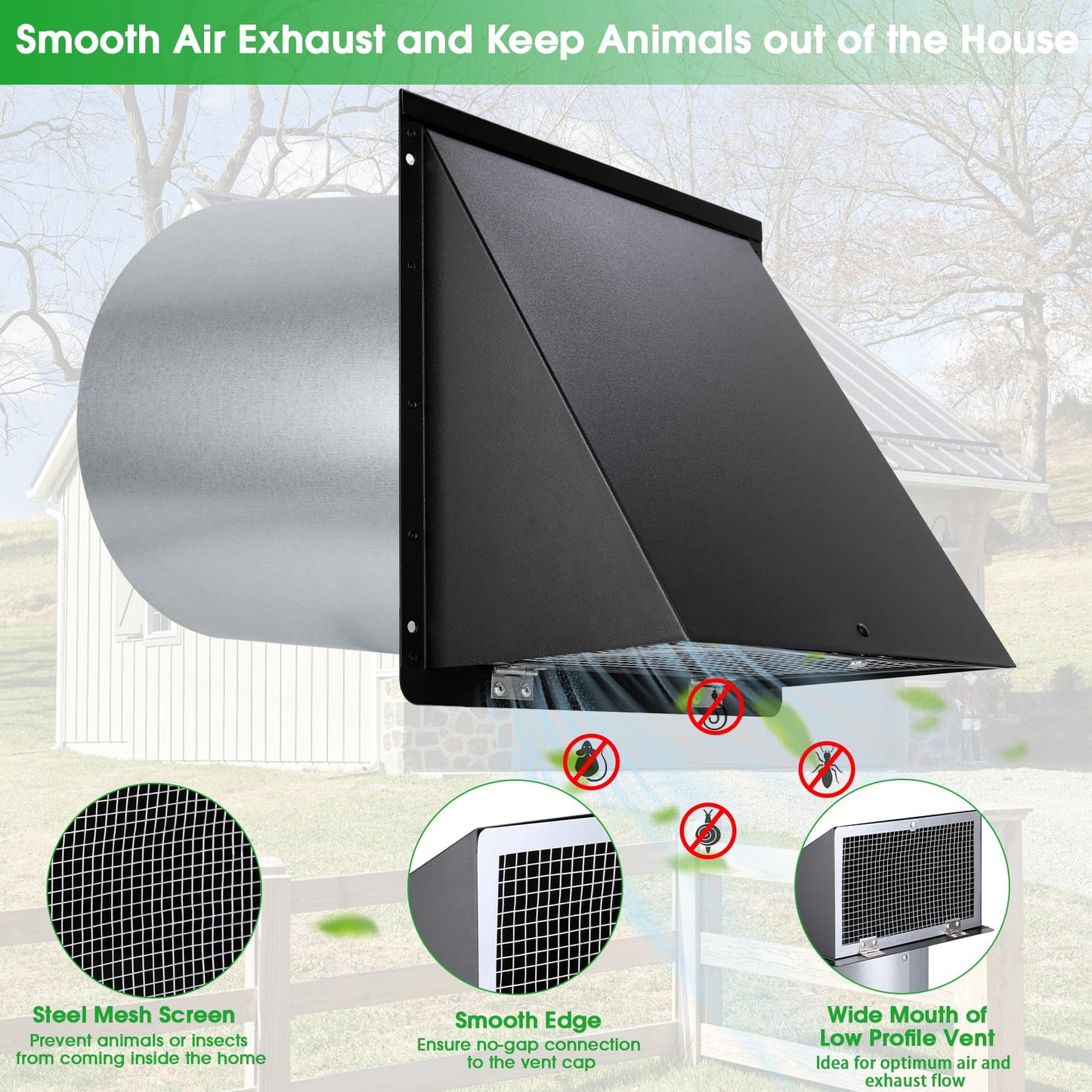 10 Inch Wall Vent Cover,Exhaust Vent Hooded Wall Vent with Screen and Damper,Outdoor Wall Exhaust Vent Cap Exterior Air Vent Cover for Kitchen Range Hood HVAC Duct Dryer Ventilation,Galvanized Steel