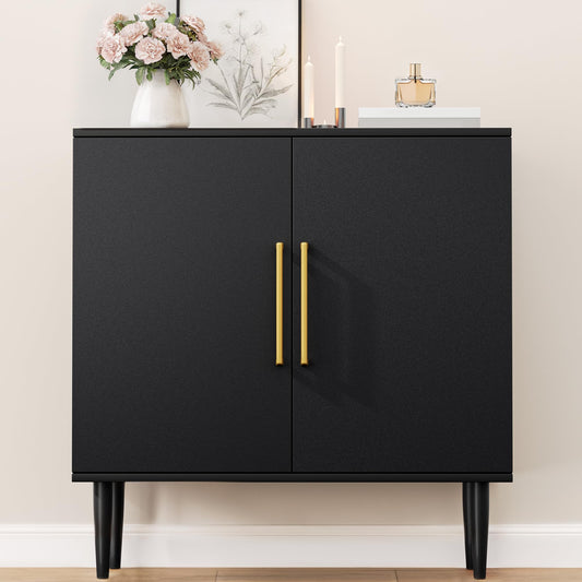 Vrullu Modern Storage Cabinet, Free Standing Buffet Cabinet, Black Sideboard and Buffet Storage, Wood Accent Furniture for Living Room, Hallway, Entryway, Dining Room (1, Black)