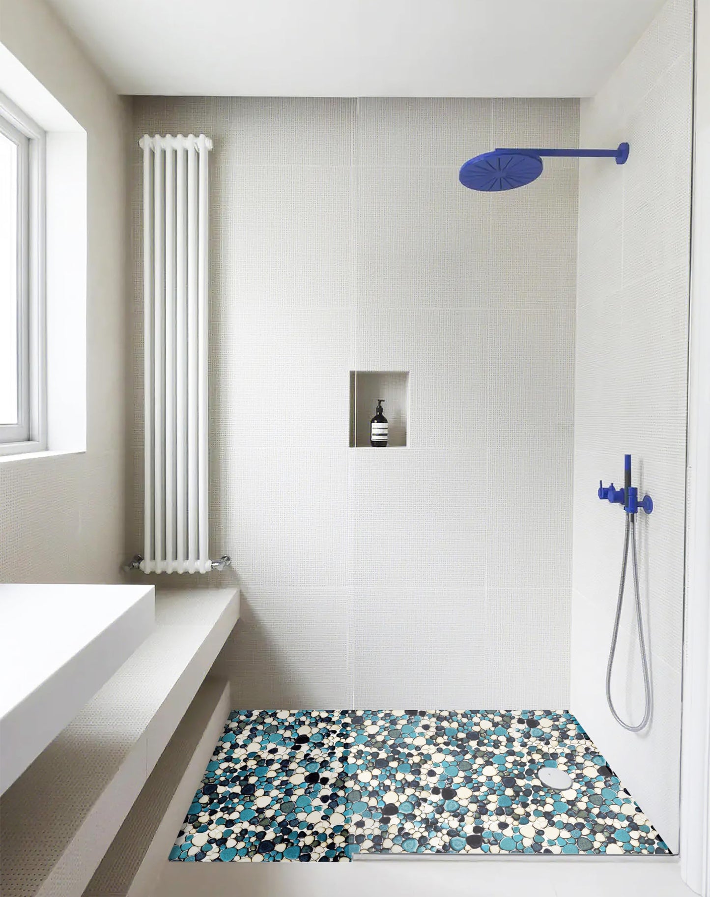 Primoon Pebble Tiles 5 Sheets, Aqua Teal Blue Mosaic Tiles for Accent Wall Backsplash, Pebble Tile for Bathroom Shower Floor