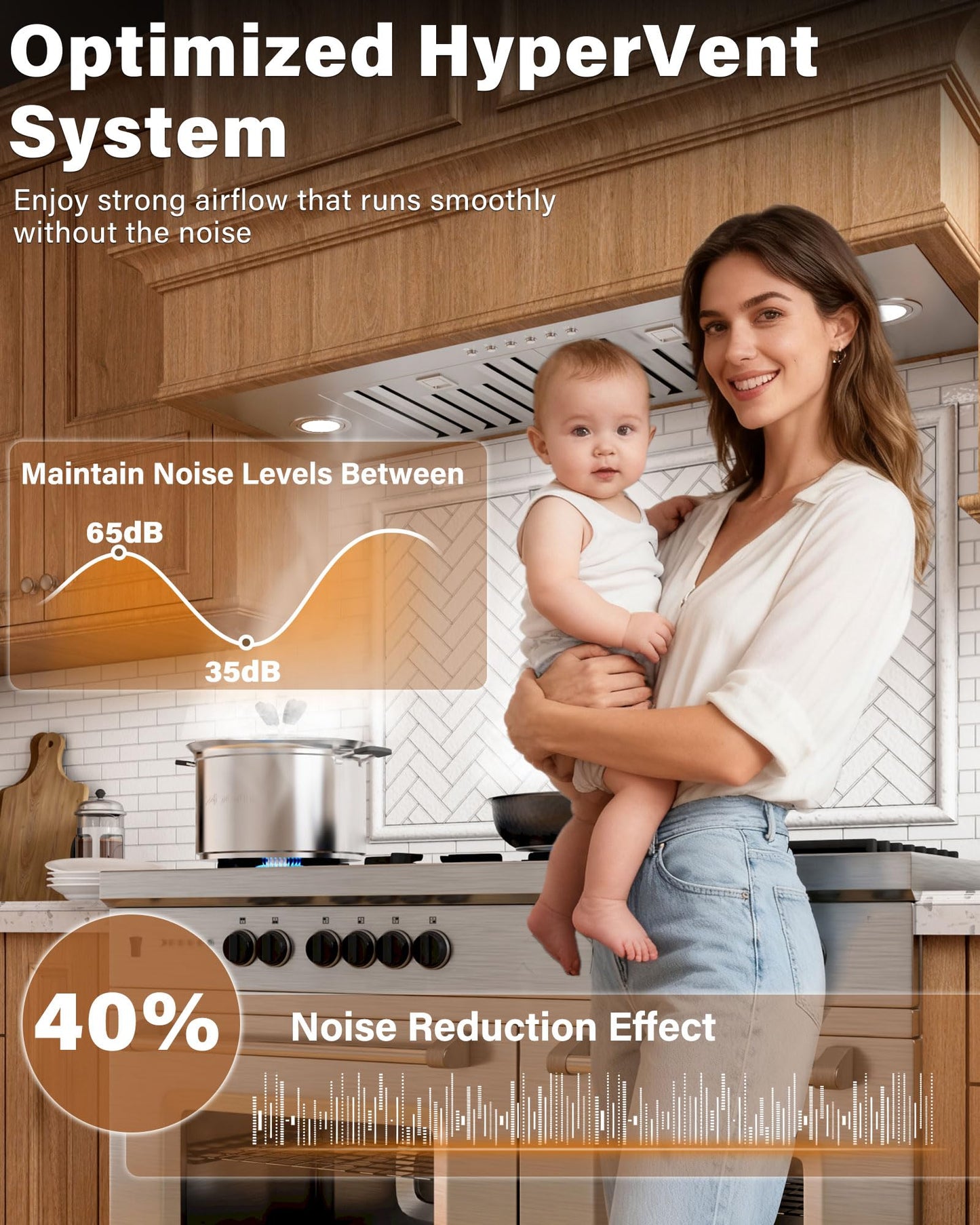 FlyPine 30 inch Stainless Steel Insert Range Hood - 900 CFM, Ultra-Quiet 4-Speed Vent, Button Control, LED Lights, Ducted/Ductless Convertible