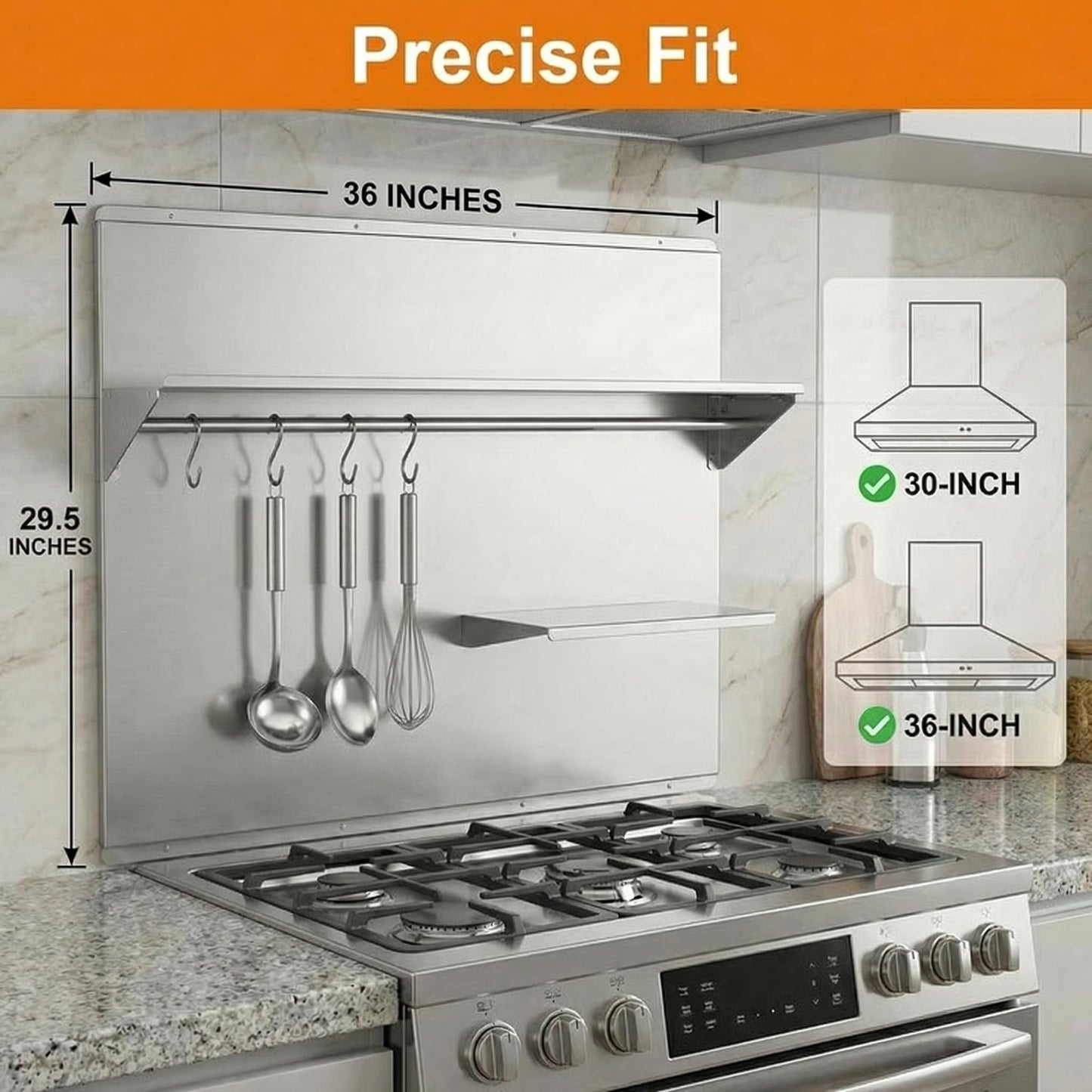 MIAOOWITH 36×29.5 Inch Stainless Steel Stove Backsplash with Shelf, Rust-Proof Kitchen Wall Protector Stainless Steel - Easy No-Drill Installation