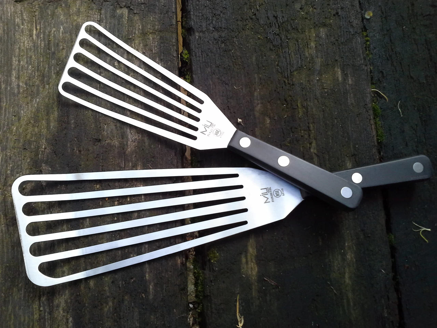 WALLFARM Fish Spatula 2pc Set - Pro-Grade Slotted Kitchen Turner - Stainless Steel - Long, Thin Metal Spatula for Flipping Delicate Foods, Fish, Eggs, Veggies, Grilling, Frying, Griddle - 11" & 13.78"