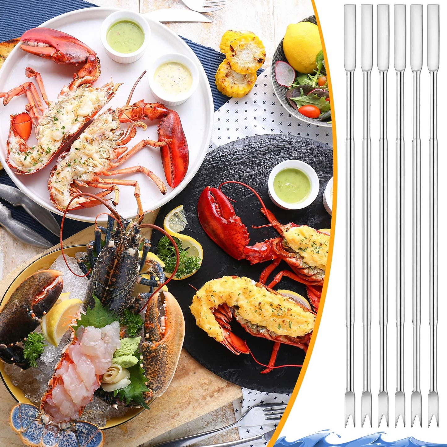 Yaomiao 40 Pcs Stainless Steel Seafood Forks Set Silver 6.8 Inch Crab Forks Seafood Tools Crab Legs Utensils Picks for Eating Lobster Leg Shrimp