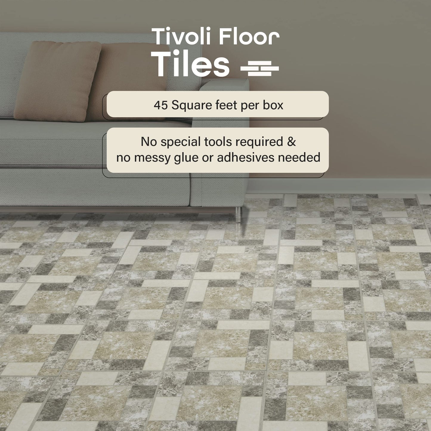 Tivoli Self Adhesive Vinyl Floor Tiles, 45 Tiles - 12" x 12", Marble Blocks - Peel & Stick, DIY Flooring for Kitchen, Dining Room, Bedrooms, Basements & Bathrooms by Achim Home Decor