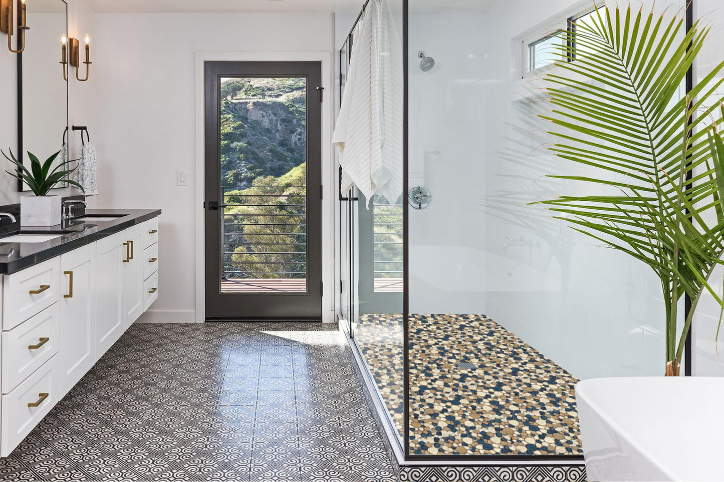 Elephantile Pebble Tile for Shower Floor Brown Blue Pebbles Mosaic Tiles for Bathroom Floor [Set of 5 Sheets]
