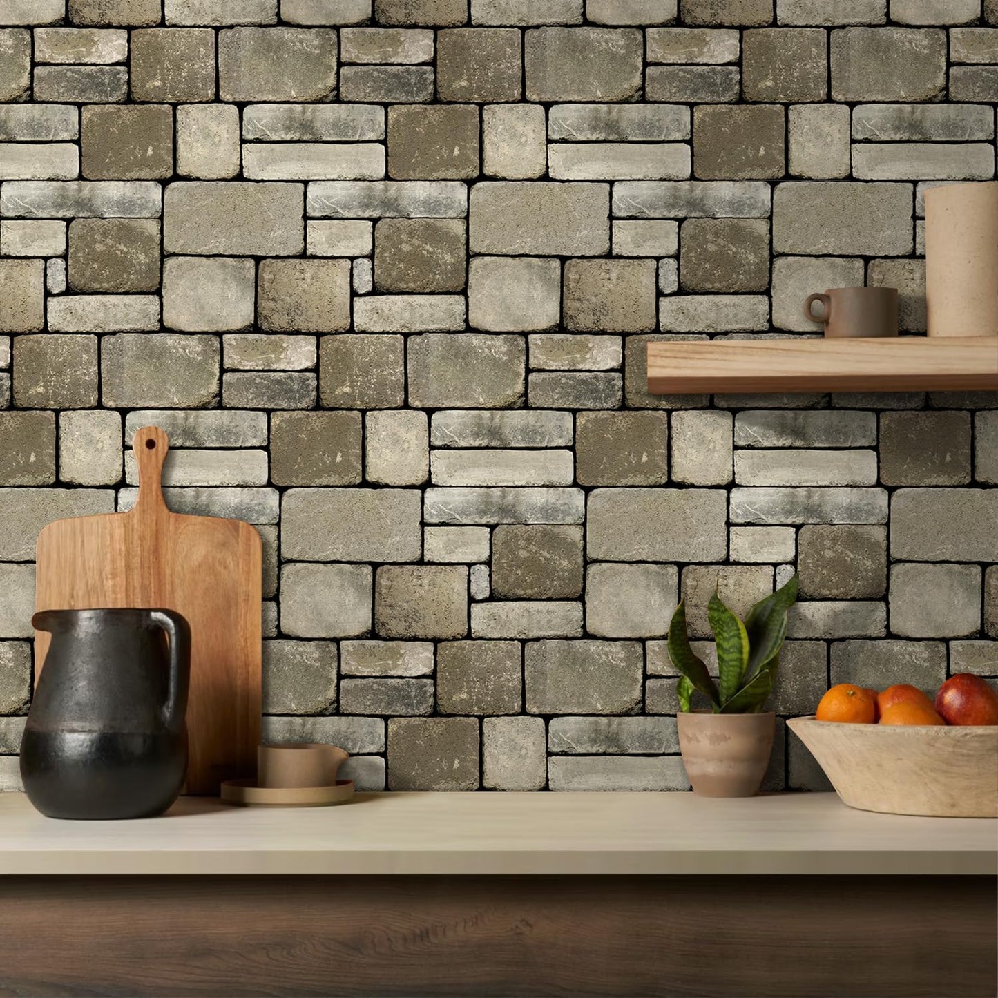 SMOOSTIKC 3D Faux Stone Wall Panels Peel and Stick, 10 Pcs 11.8" x 11.8", Stone-Look Textured Wall Sticker, Ultra-Light Thin PVC Fake Stone Wall Covering Tiles for Quick DIY, Brown