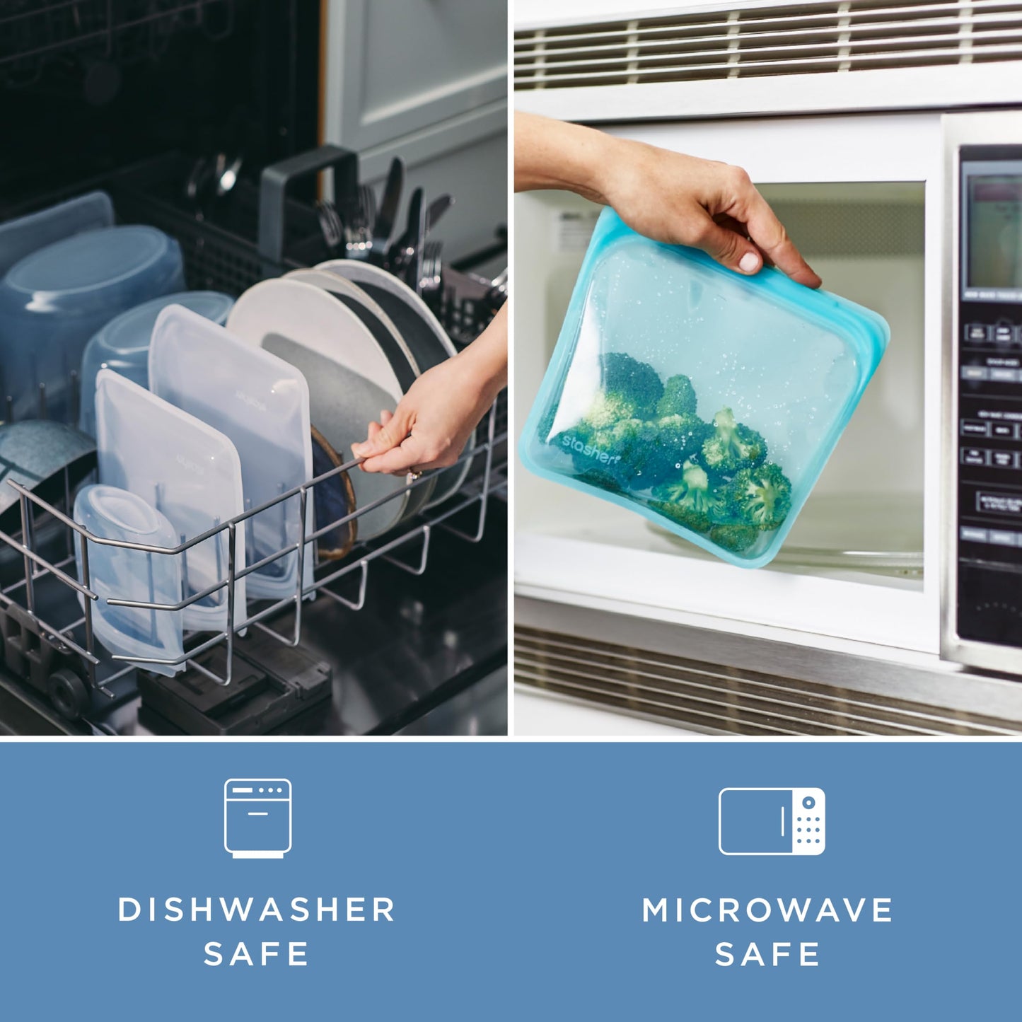 Stasher Silicone Reusable Storage Bag, Stand-Up Mega Bag, Reusable Freezer Bags, Microwave, Dishwasher, Oven Safe, Sous Vide, Premium Lunch Container, Eco Friendly, Food Storage Bags, 104 oz, Aqua