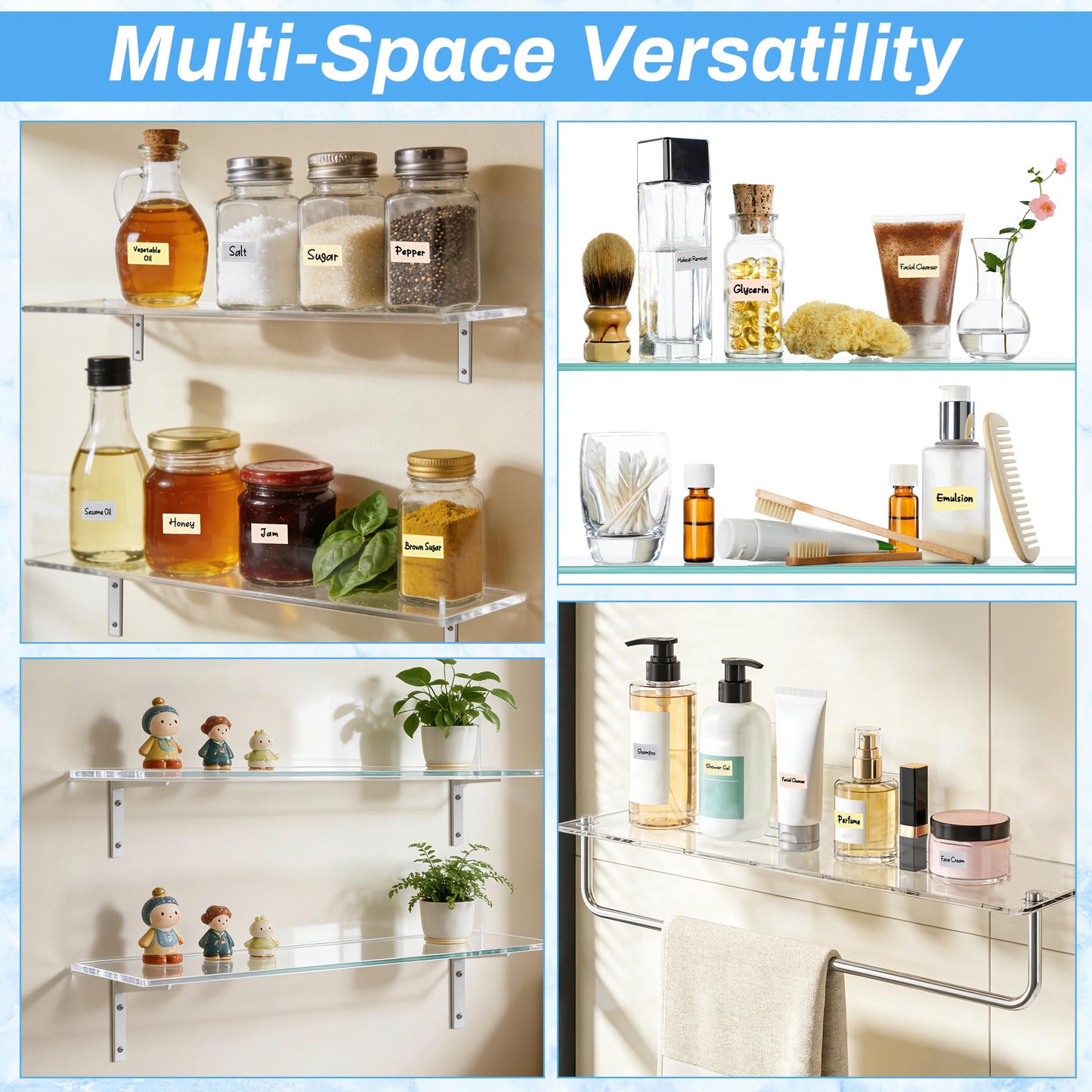 Anglecai 4 PCS 13 Inch Medicine Cabinet Shelf Replacement, Acrylic Clear Medicine Replacement Shelves for Bathroom/Living Room/Kitchen/Wall Mounted and Hanging Cabinets
