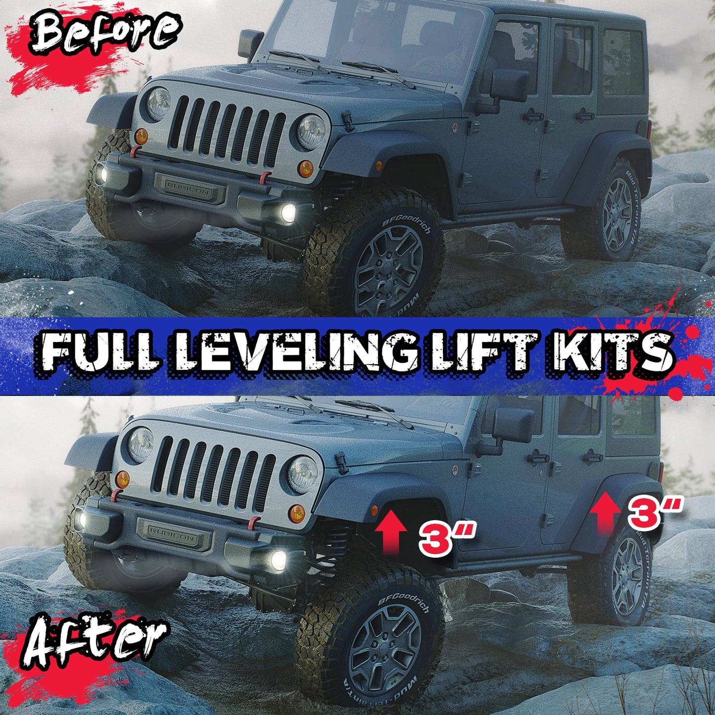 KSP 3"Front and 3"Rear Full Suspension Lift Kits with Shock Extenders fit for 2007-2018 Wrangler JK 2WD 4WD, Such as Editions Rubicon/Unlimited/Sahara/Sports and More（Black)