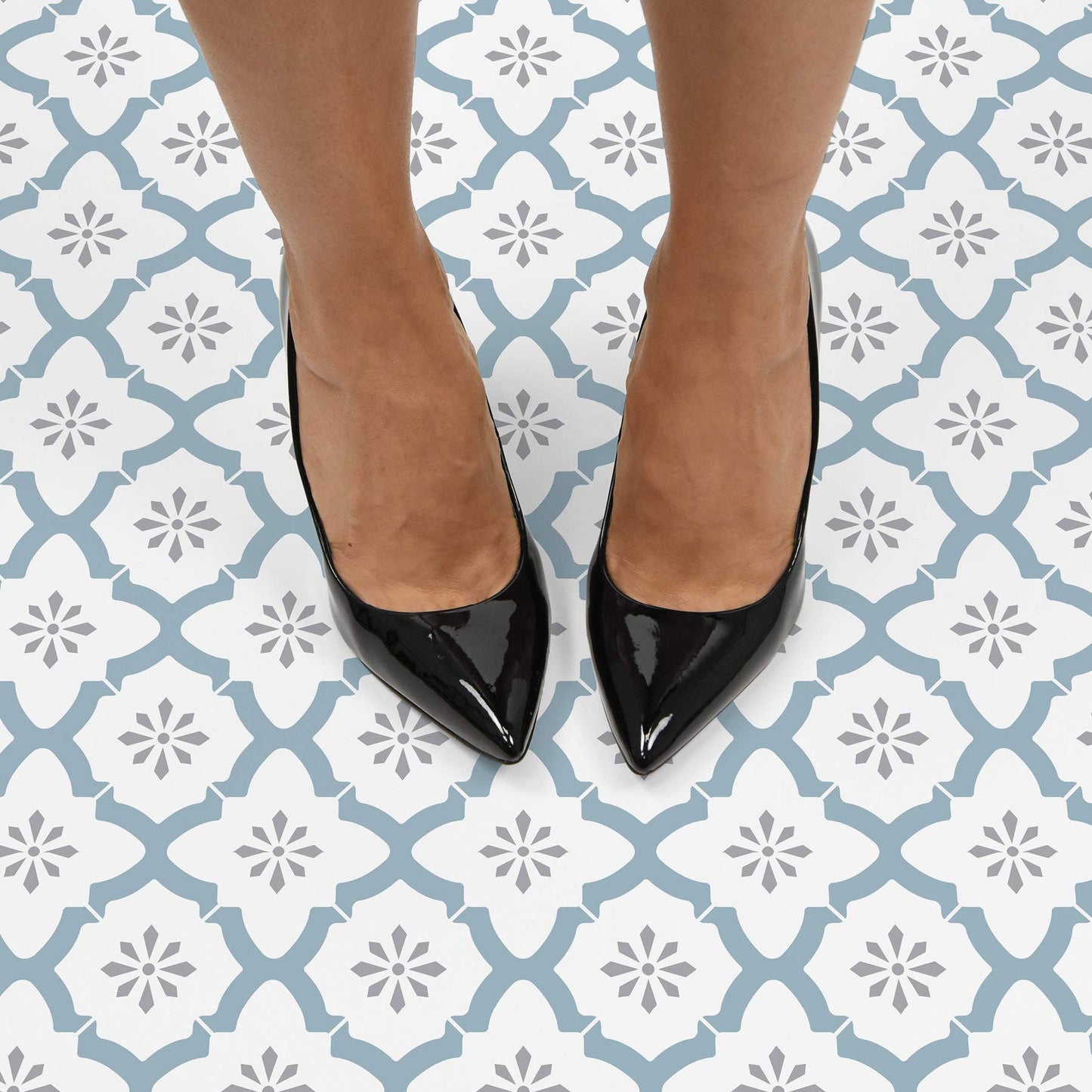 FloorPops Alfama Peel and Stick Floor Tiles, Blue, Geometric Vinyl Floor Tiles, Water Resistant, 12 in x 12 in, Pack of 10