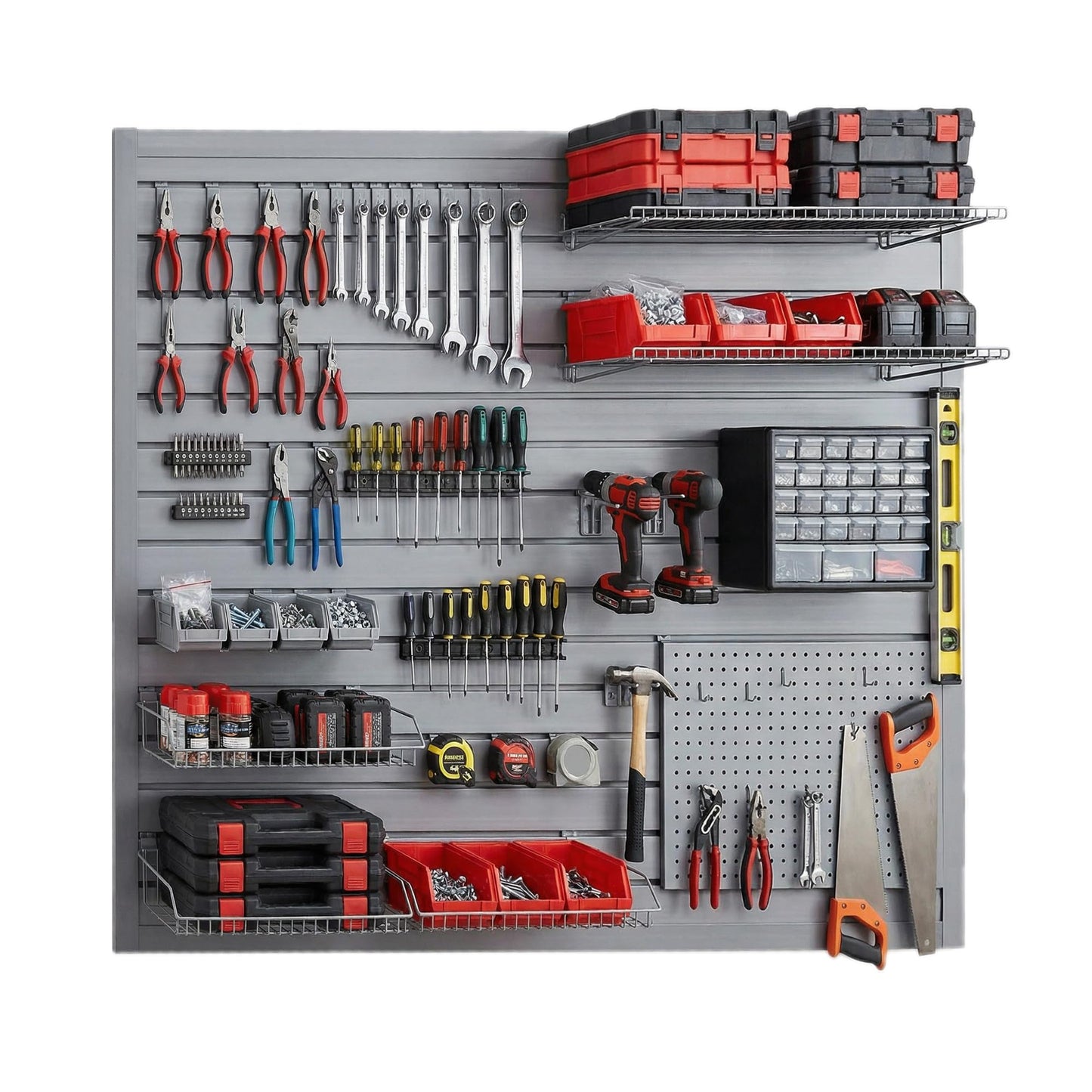 RocVanc Slatwall 4x4t FT PVC Slat Wall Panels, Interlocking Garage Slat Wall Panels Easy to Install, Heavy Duty Slat Wall for Tools Storage & Display