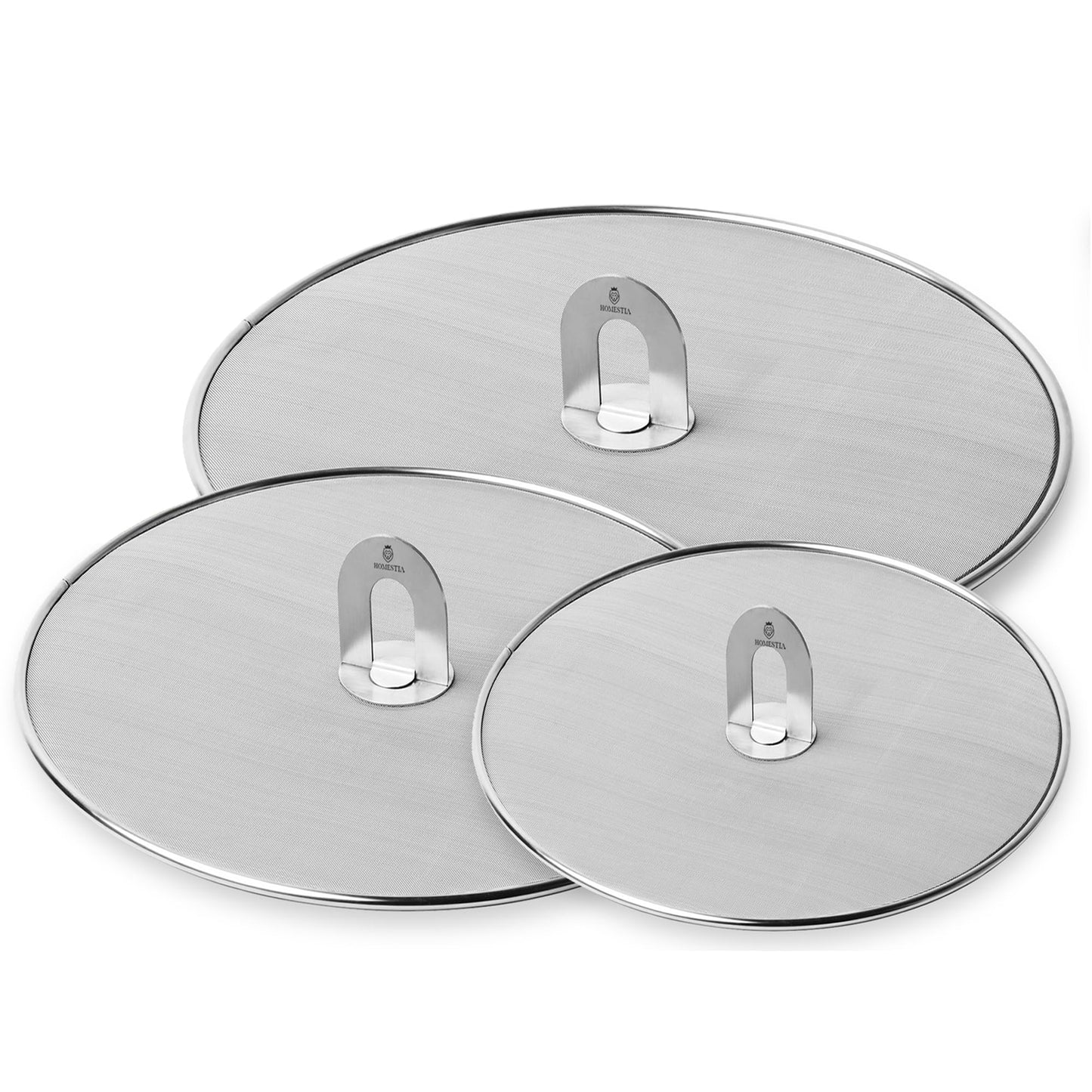 Homestia Splatter Screen for Cooking - Stainless Steel Grease Splatter Guard for Frying Pan, No Cooking Oil Mess No burns, Ultra Fine Mesh Lids Set of 3 (10'', 11.5'' 13'')