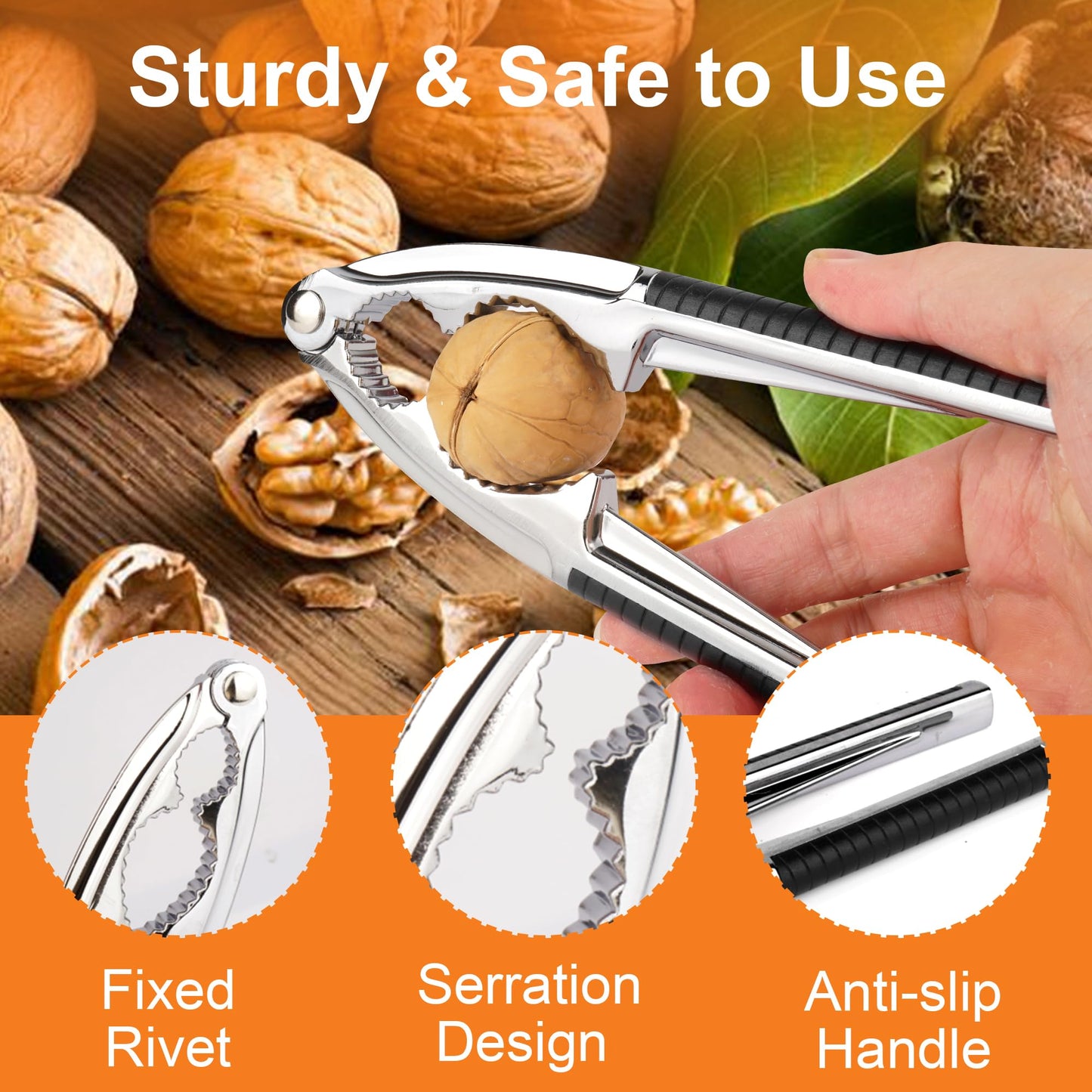 Bougraite Crab Crackers and Tools, 3 Pcs Crab Crackers with Non-slip Handle, Lobster Crackers and Tools, Seafood Tools Set, Nut Cracker Set, Home Restaurant Kitchen Tools, Black