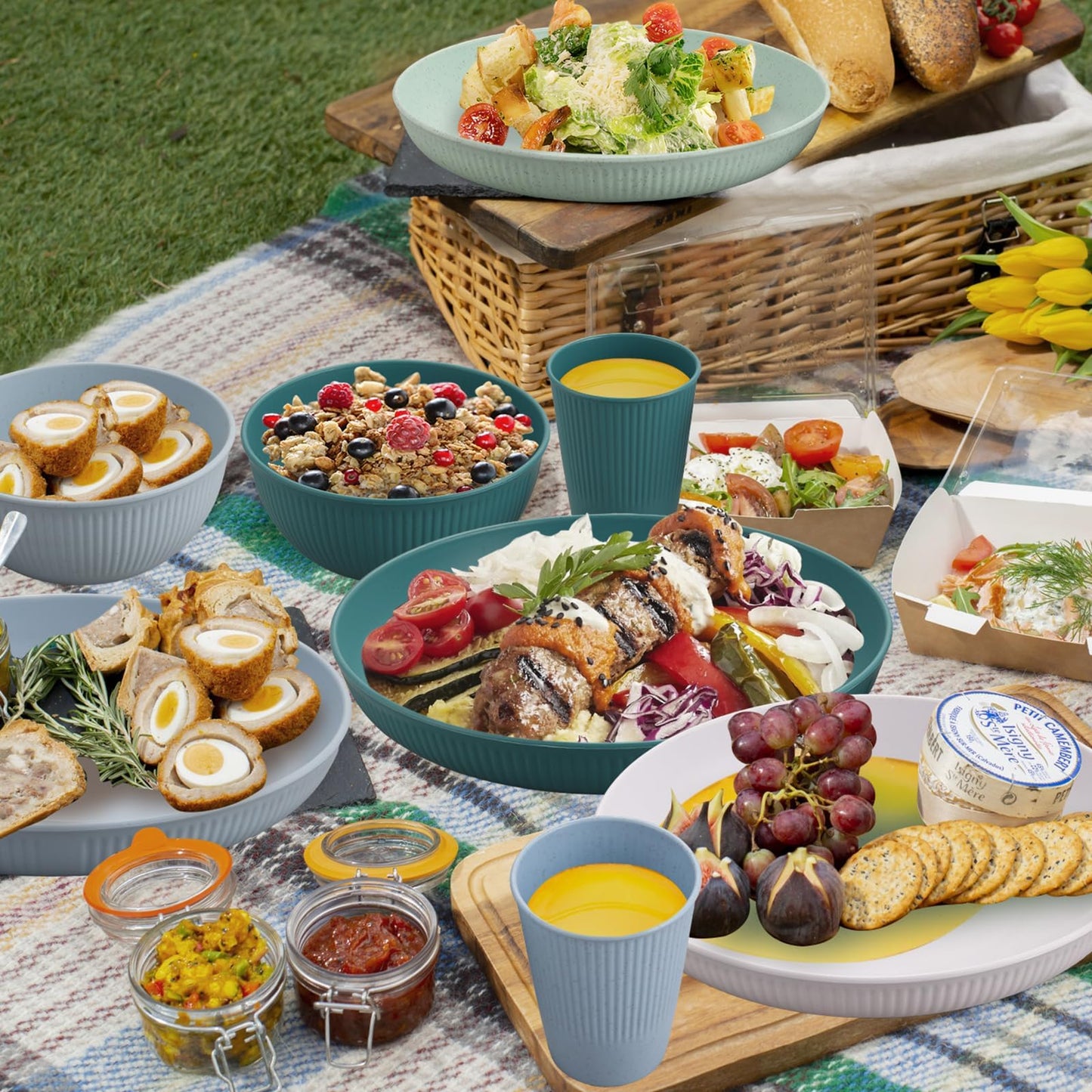 Tanice Kids Dinnerware Set, 12PCS Plastic Plates and Bowls Sets, Kids Dinnerware Set for 4, Plastic Dishes Set with Pltaes, Bowls, Cups for Kitchen, Outdoor Camping