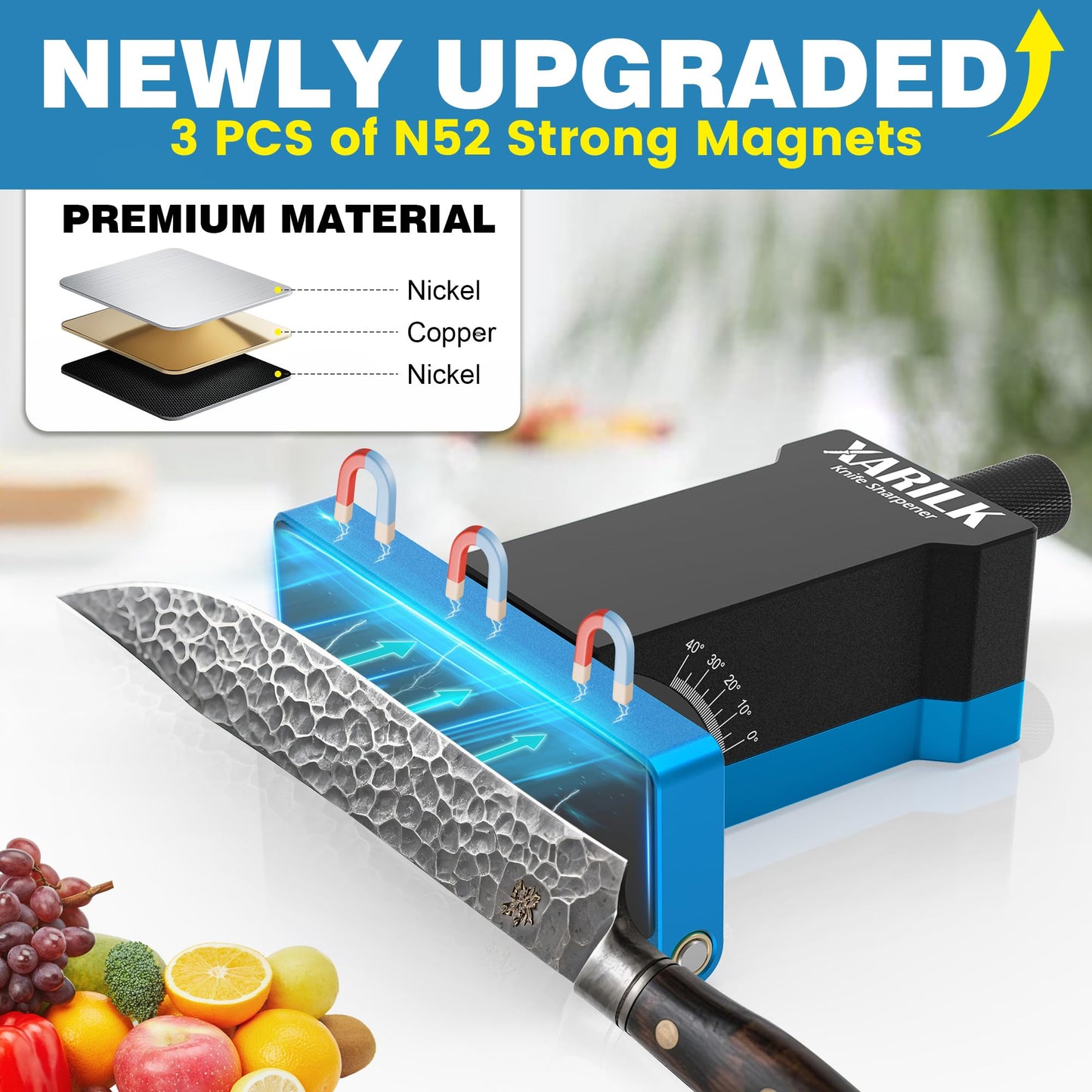 XARILK Upgraded Rolling Knife Sharpener Kit – Adjustable 10 – 40°, Removable Diamond Stones (320#, 800#, 2000#), Compact & Portable – Premium Knife Sharpening System for Kitchen & Outdoor Use