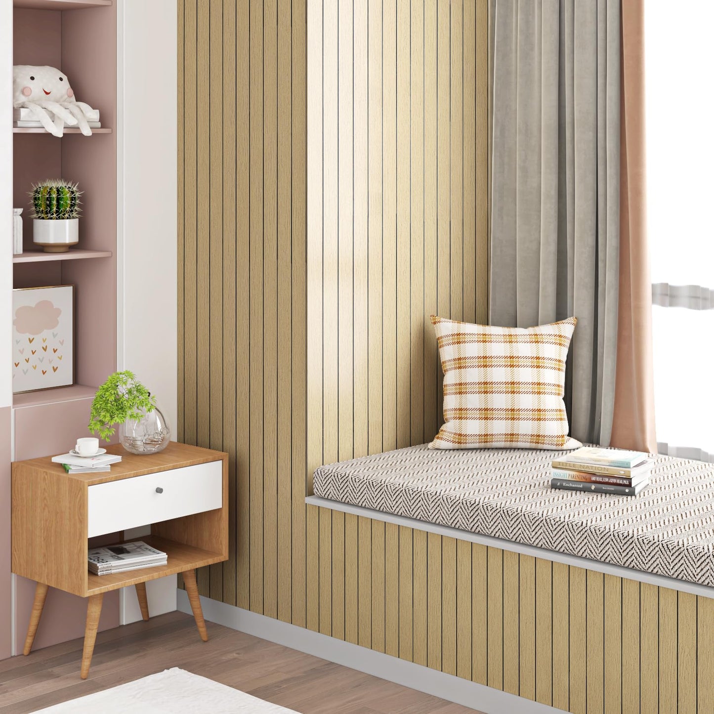 Stickyart Natural Wood Panels for Wall 23.6"X 196.8" Peel and Stick 3D Slat Wall Panel Light Wood Slat Wallpaper Self Adhesive Flexible Walls Paneling PVC Thick Waterproof for Ceiling Interior Walls