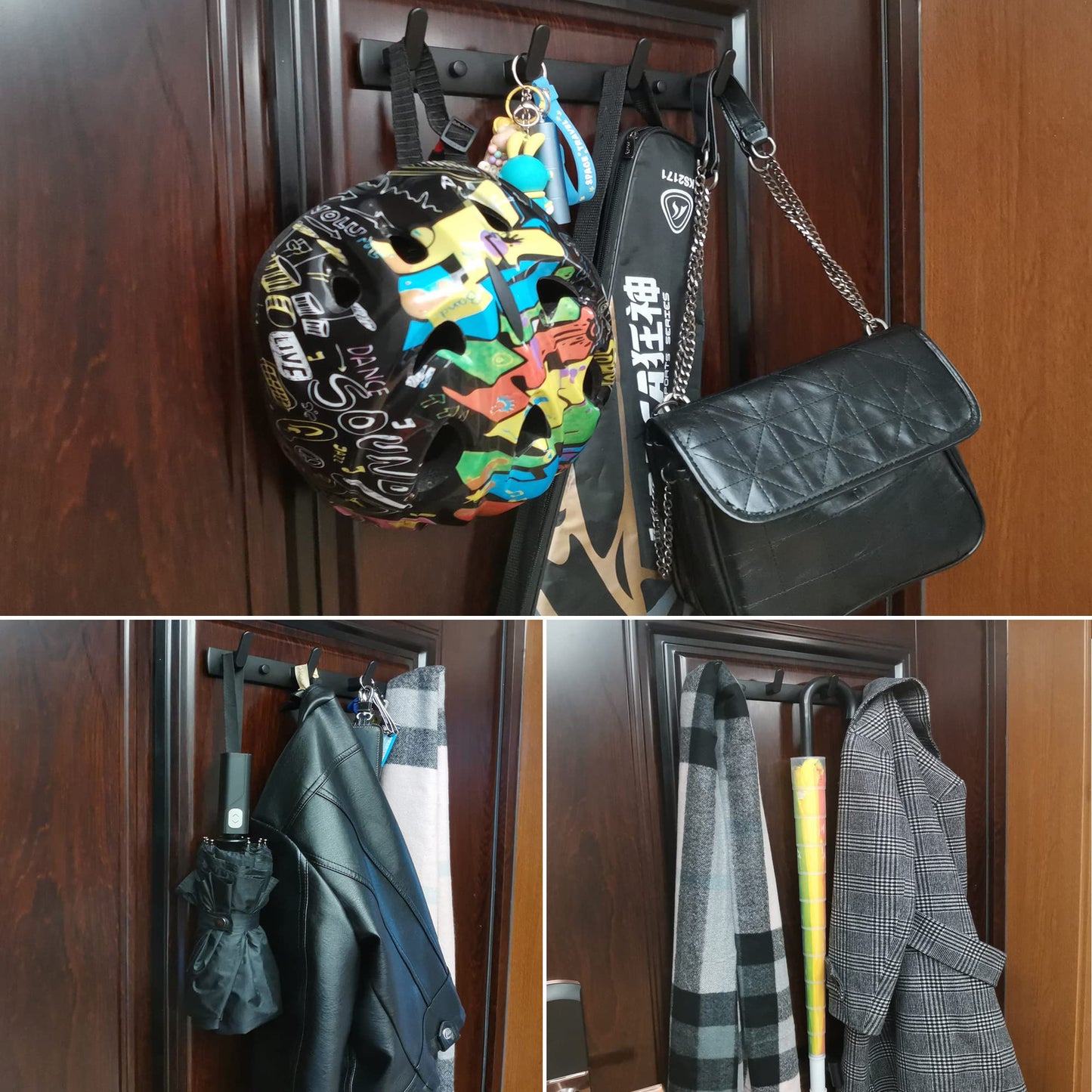 ULIBERMAGNET Magnetic Hooks,Heavy Duty Coat Magnetic Rack,Strong Rubber Magnetic Hanger for Refrigerator,Metal Cabinet,Hanging Coat, Towel, Bag, Backpack(Matte Black/4 Hooks)