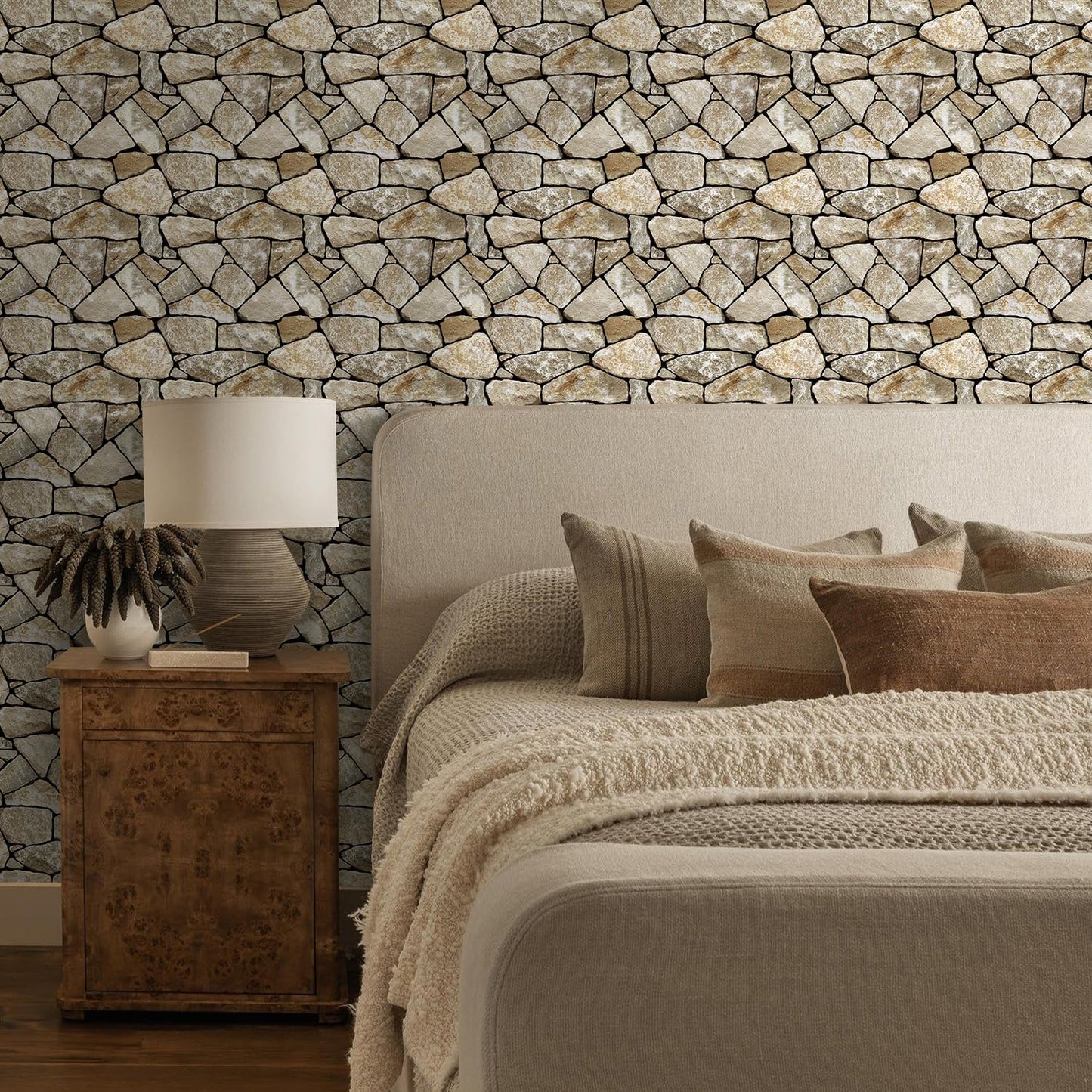 Commomy 3D Faux Stone Peel and Stick Wall Tiles - Fake Stone Wall Sticker 10 Pcs of 11.8" x 11.8" Thin Ultralight PVC Rock Wall Tile Interior Wall Covering Kitchen Backsplash,Interior Wall Decor