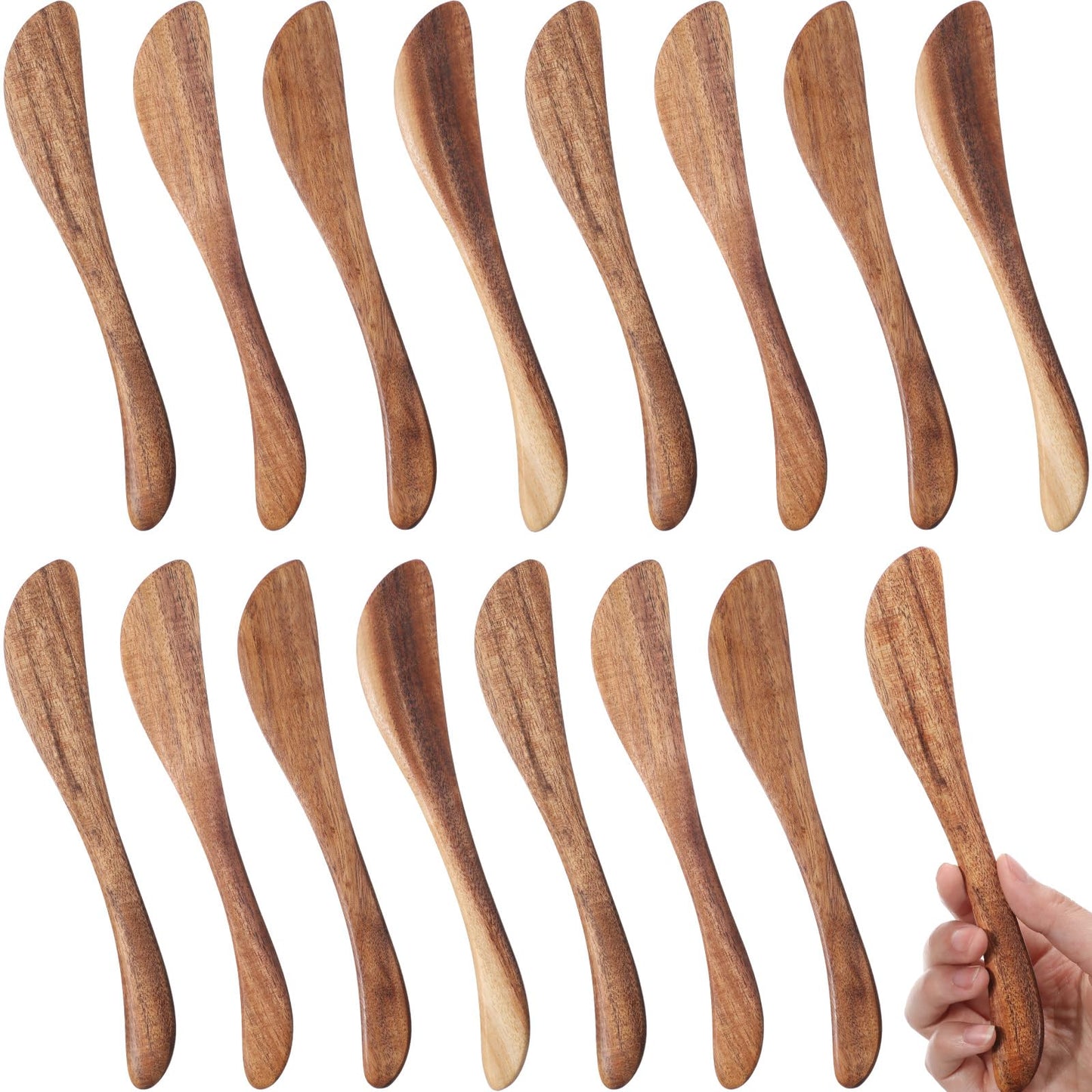 Maxdot 16 Pcs 7.5 Inch Teak Butter Spreader Knives Set, Wooden Butter Knife for Jam, Cheese & Cake, Smooth Teak Wood Spreading Utensils for Kitchen, Parties Home