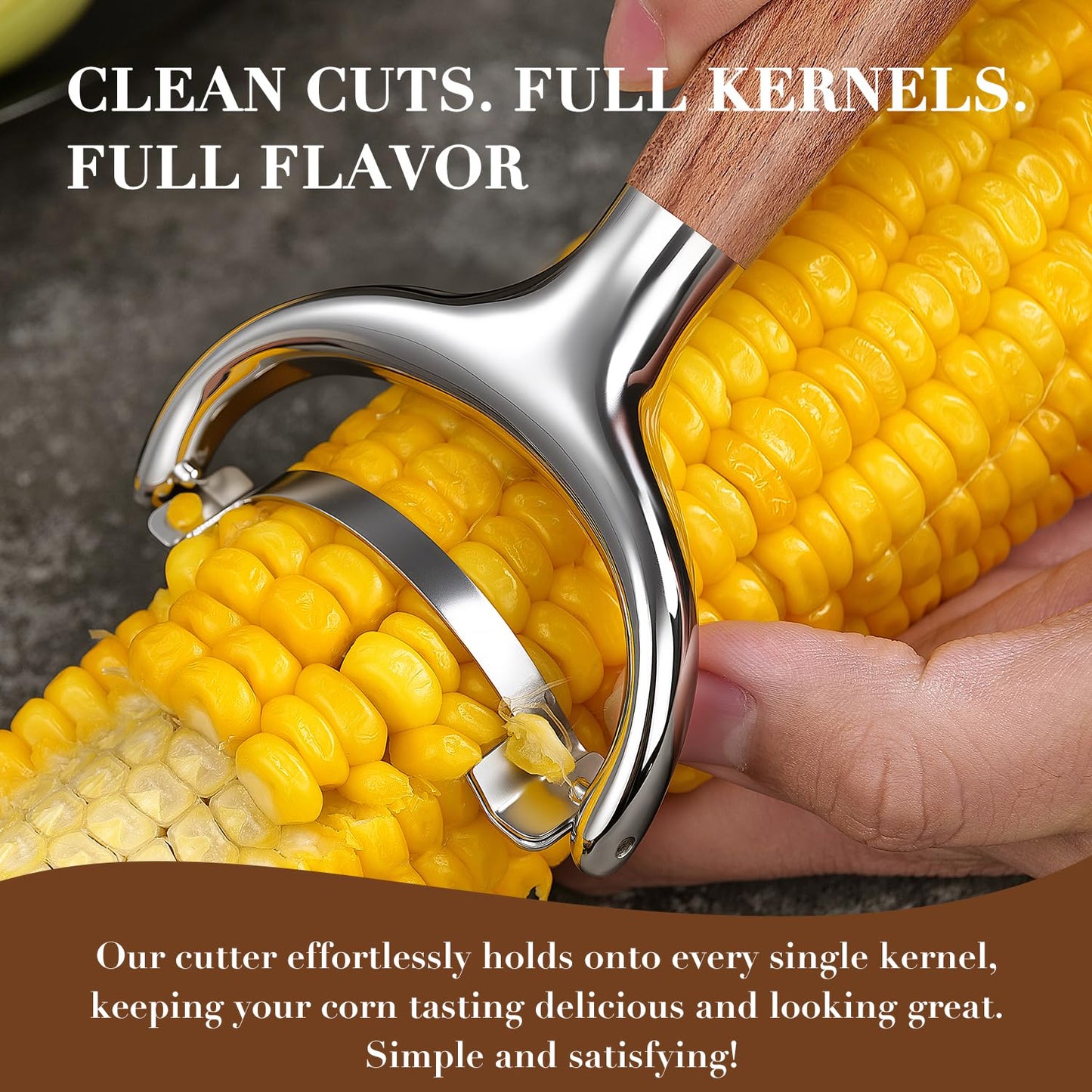 KULUNER Durable Stainless Steel Corn Peeler with Polished Wood Handle Corn on the Cob Stripper Kernel Remover Easy Use Corn Kernel Cutter Kitchen Gadget（Rosewood）