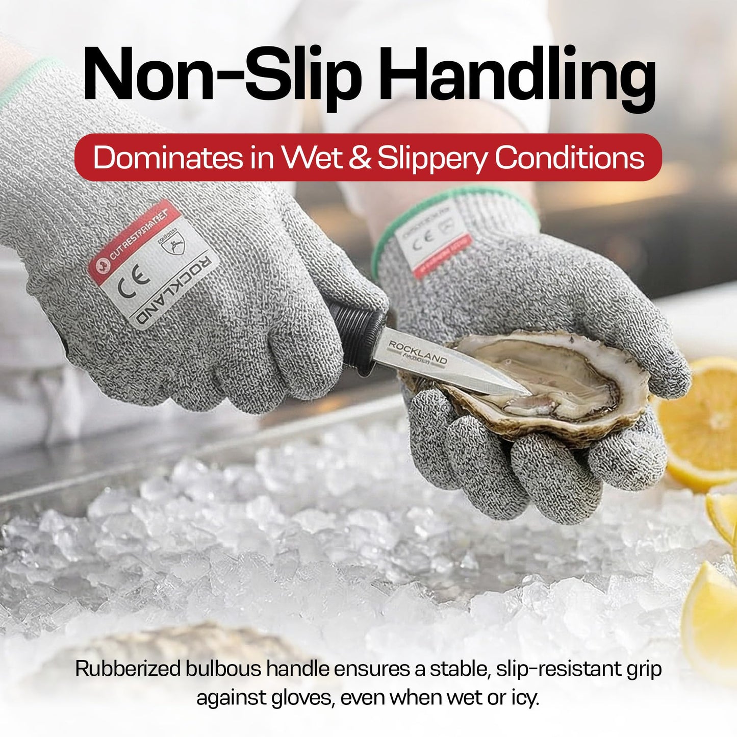 Rockland Guard Oyster Shucking Knife 2-Pack - 3.5” Heavy Duty 420 Stainless Steel Shucker Set for Clams & Shellfish - Non-Slip Ergonomic Handle Seafood Tools, Set of 2