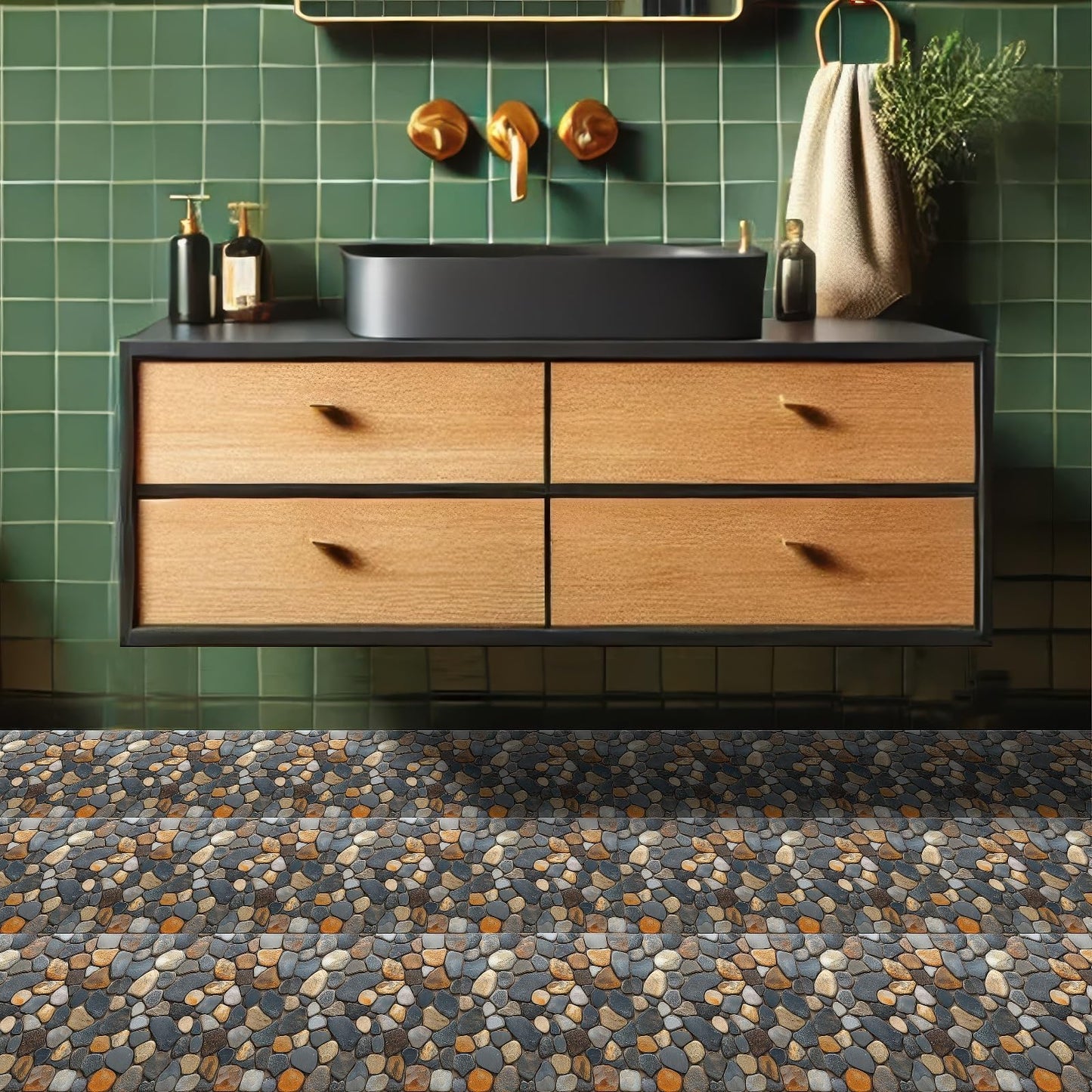 HOMETITUTE 10PCS 12x12 Inch Pebble Stone Look Peel and Stick Floor Tiles Flat Self Adhesive Vinyl Flooring Stickers Removable Waterproof Floor Covering for Bathroom Kitchen Balcony Entryway Decor