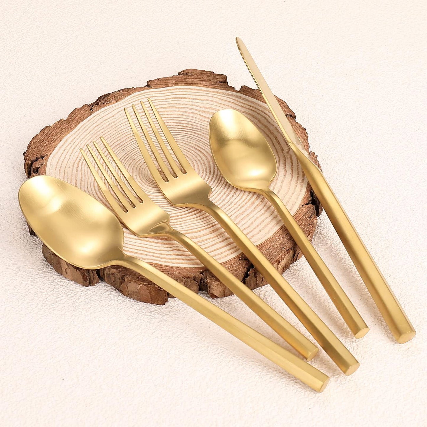 Zerophilo Matte Silverware Set Gold Flatware Set with Hexagon Handle 20 Pieces 18/0 Stainless Steel Cutlery Set Wedding Housewarming Gift Service for 4 (Matt gold)