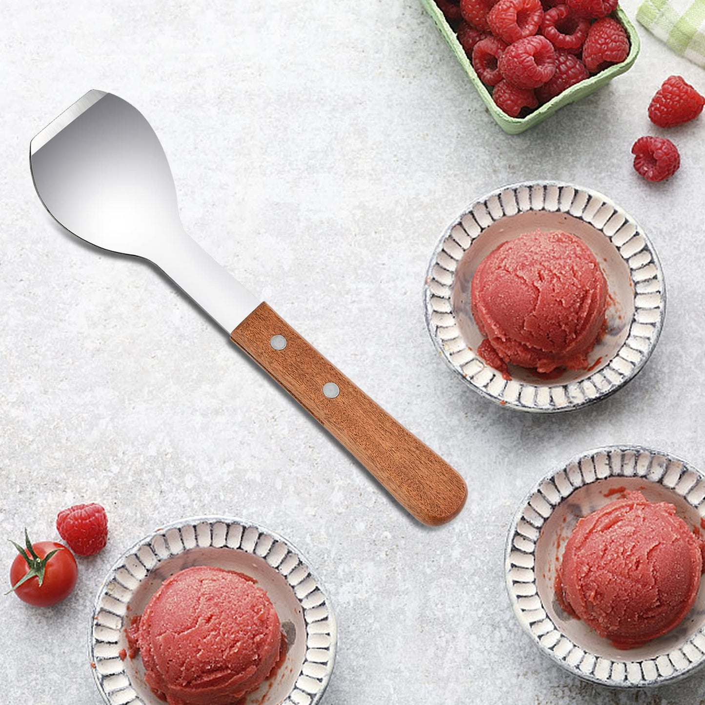 Aemygo 2 Pieces Ice Cream Scoop, Stainless Steel Ice Cream Shovel with Wooden Handle Metal Dessert Spade Butter Blade Cook Cake Scraper for Kitchen Party Wedding
