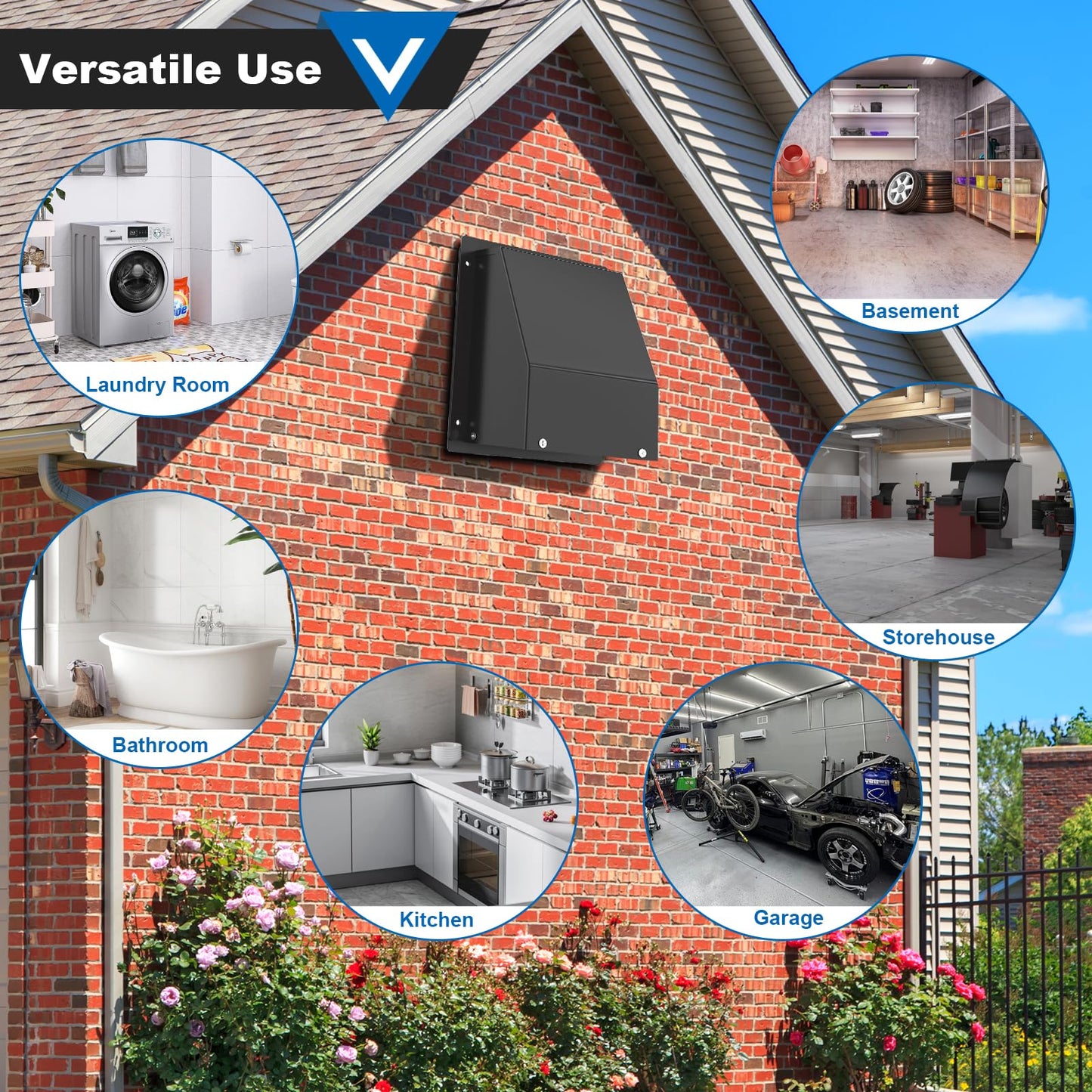 6 Inch Wall Vent with Screen and Damper, Galvanized Steel Hooded Wall Vent Cover Black Metal Exhaust Duct Cap Kit with Hose Clamp Aluminum Foil Tape Screw for Outdoor Laundry Room Kitchen Range Hood